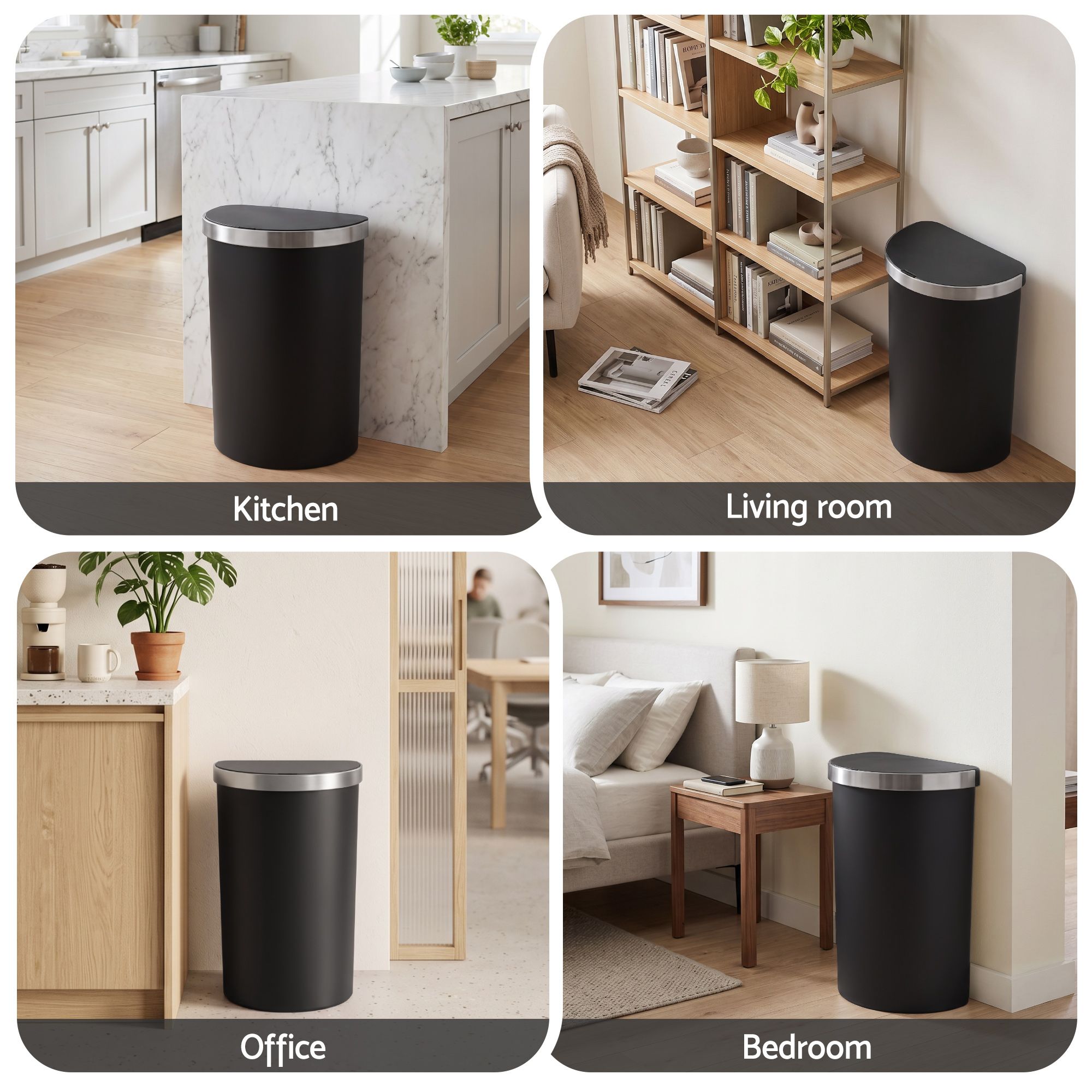 Devanti 50L Sensor Bin D-Shape Trash Can Kitchen Smart Rubbish Bin Black Bedworld