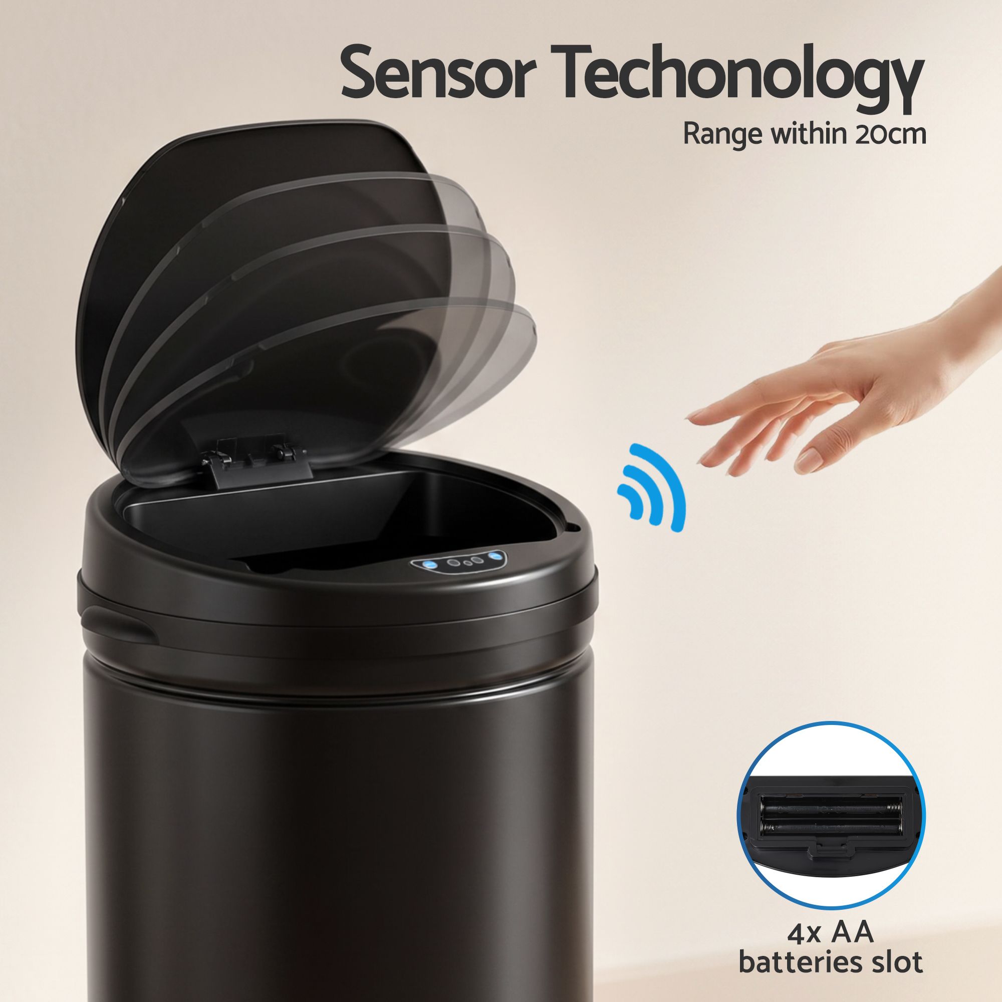 Devanti 30L Sensor Bin Automatic Touchless Trash Can Garbage Rubbish Black Bedworld