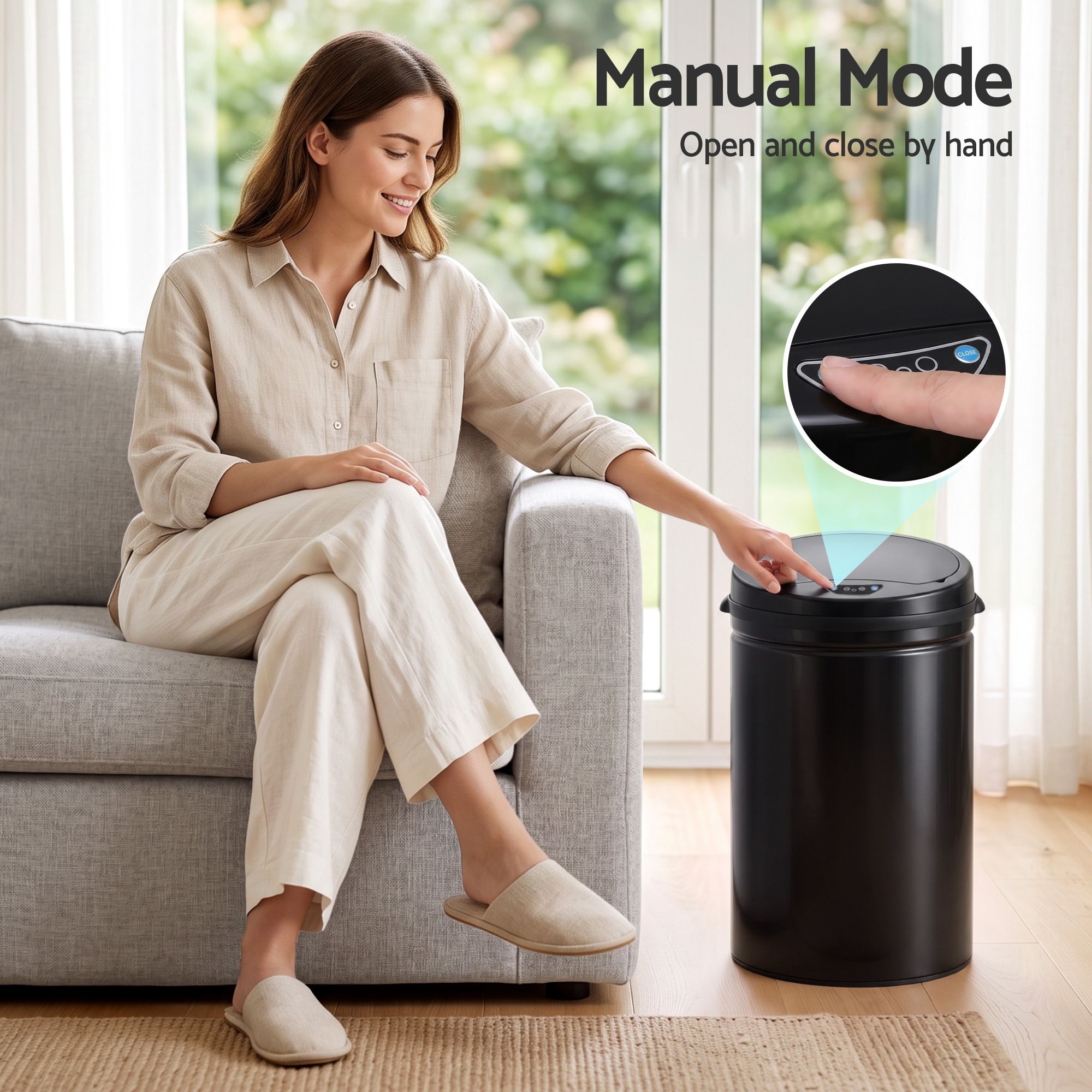 Devanti 30L Sensor Bin Automatic Touchless Trash Can Garbage Rubbish Black Bedworld
