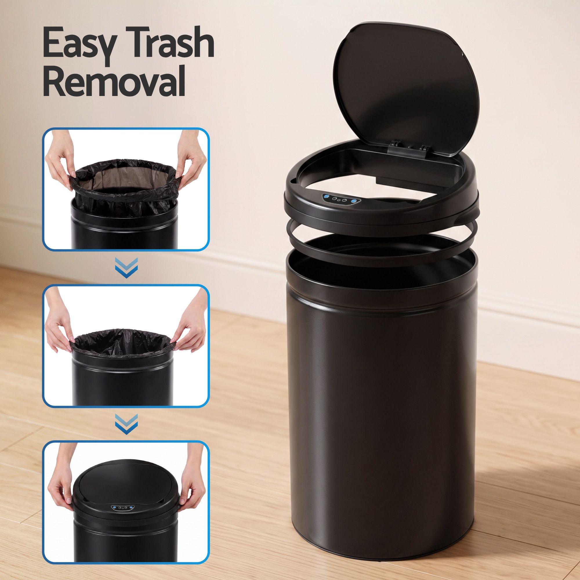 Devanti 30L Sensor Bin Automatic Touchless Trash Can Garbage Rubbish Black Bedworld