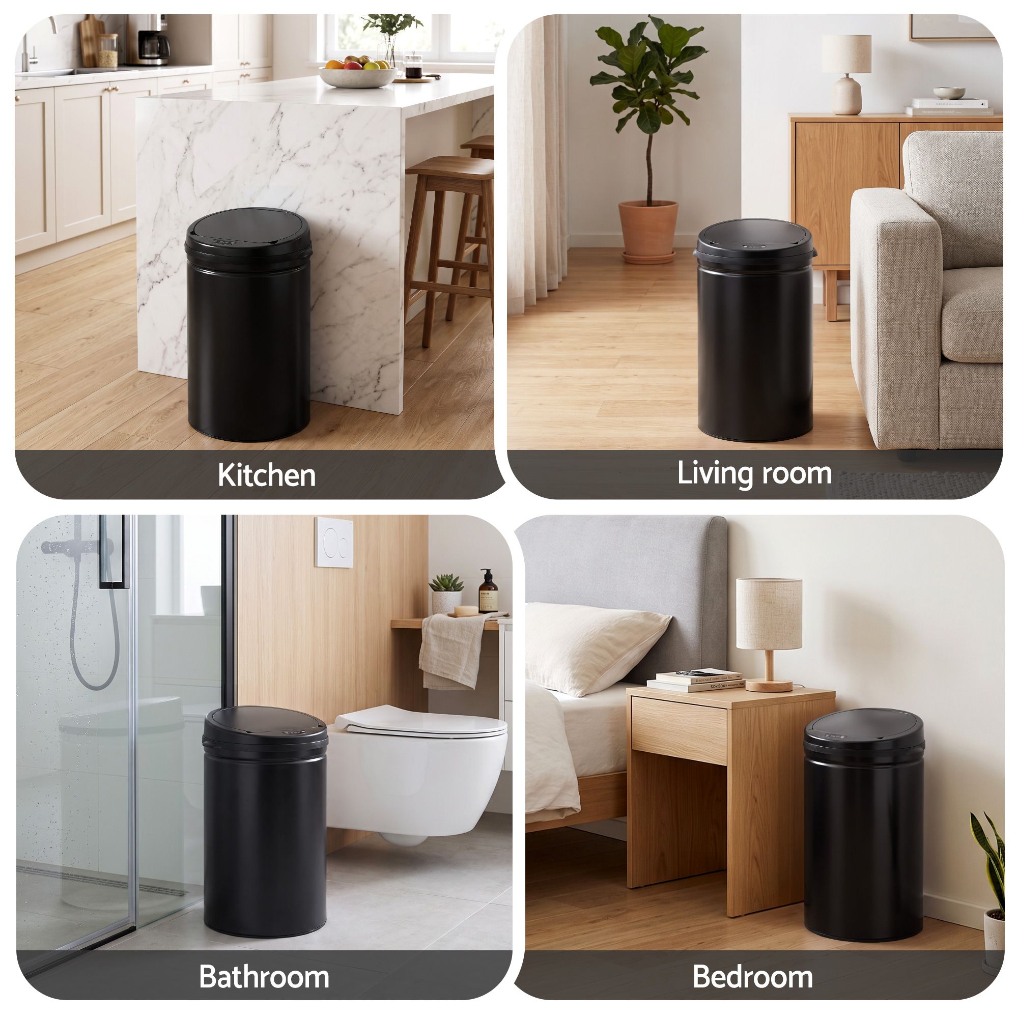 Devanti 30L Sensor Bin Automatic Touchless Trash Can Garbage Rubbish Black Bedworld