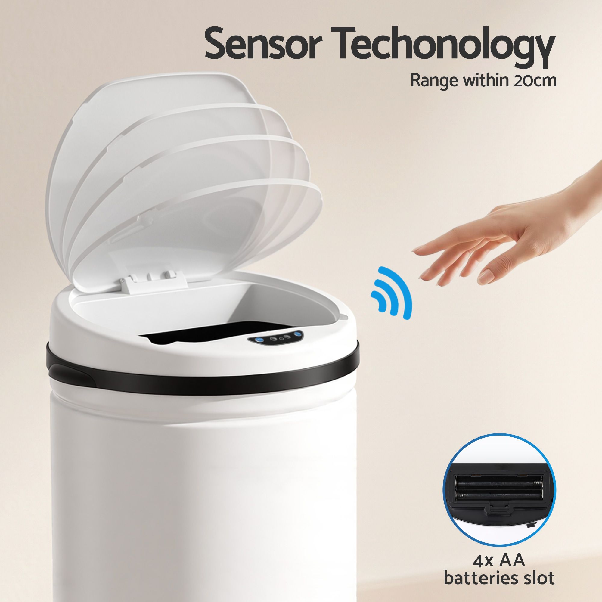 Devanti 30L Sensor Bin Automatic Touchless Trash Can Garbage Rubbish White Bedworld