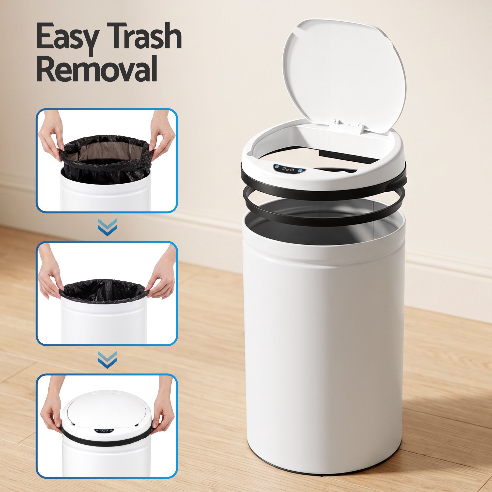 Devanti 30L Sensor Bin Automatic Touchless Trash Can Garbage Rubbish White Bedworld