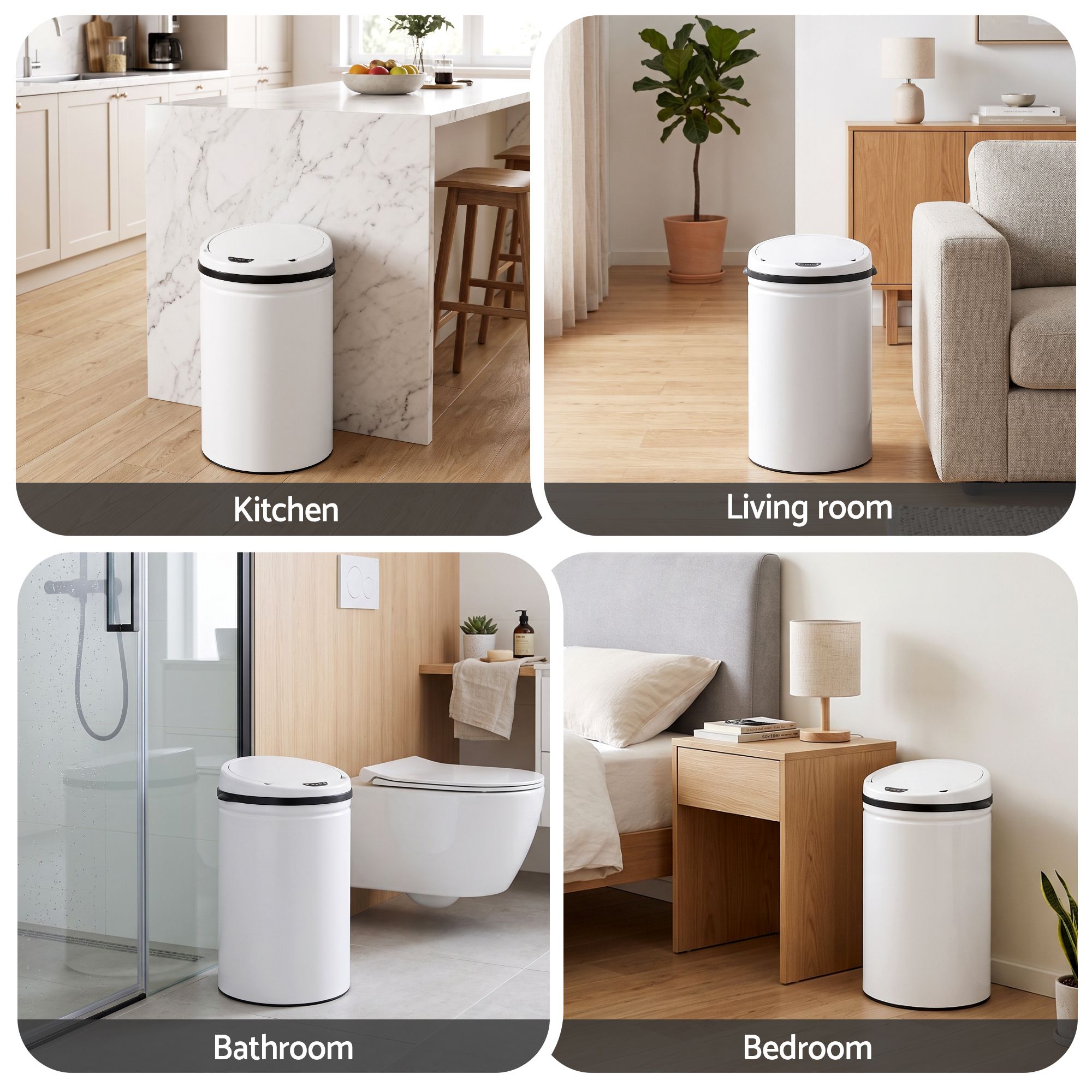 Devanti 30L Sensor Bin Automatic Touchless Trash Can Garbage Rubbish White Bedworld