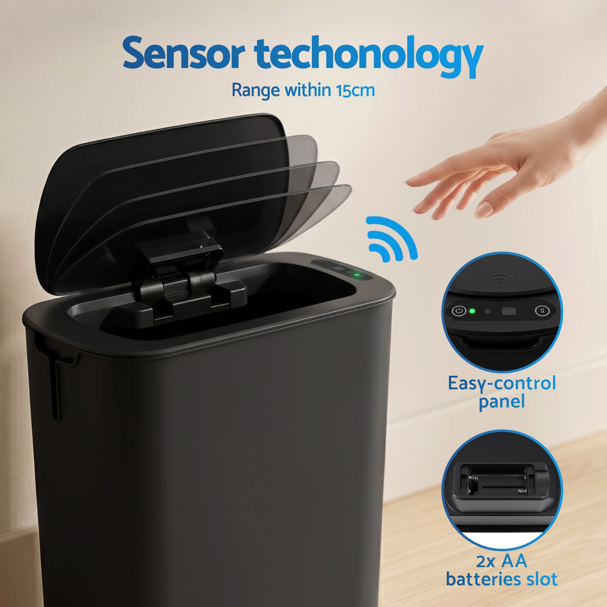 Devanti Automatic Trash Bin with Lid 11L Motion Sensor Kitchen Bin Touchless Garbage Can Modern Black Plastic Slim Rubbish Bin with Liner Holder for Kitchen, Home, Office Bedworld