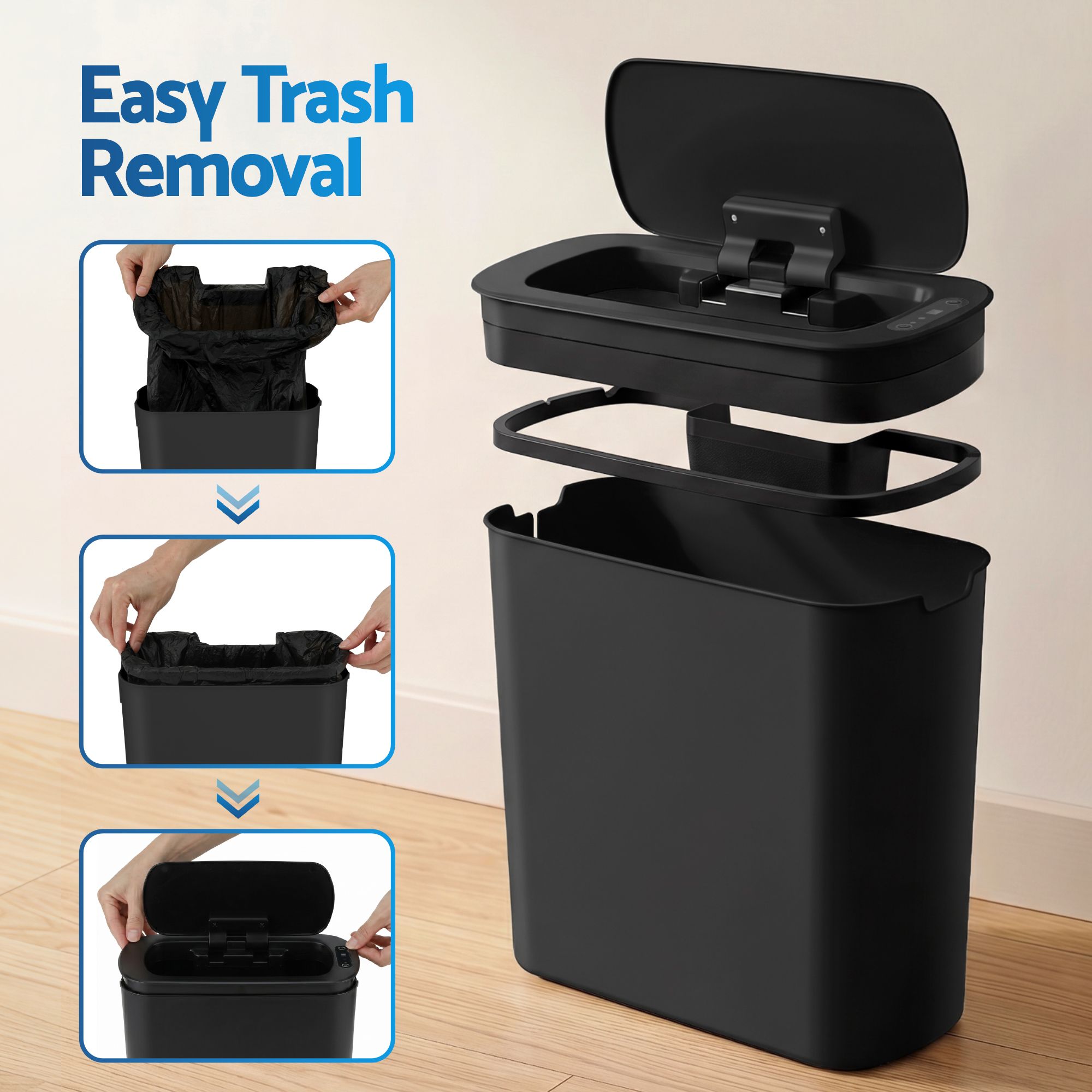 Devanti Automatic Trash Bin with Lid 11L Motion Sensor Kitchen Bin Touchless Garbage Can Modern Black Plastic Slim Rubbish Bin with Liner Holder for Kitchen, Home, Office Bedworld