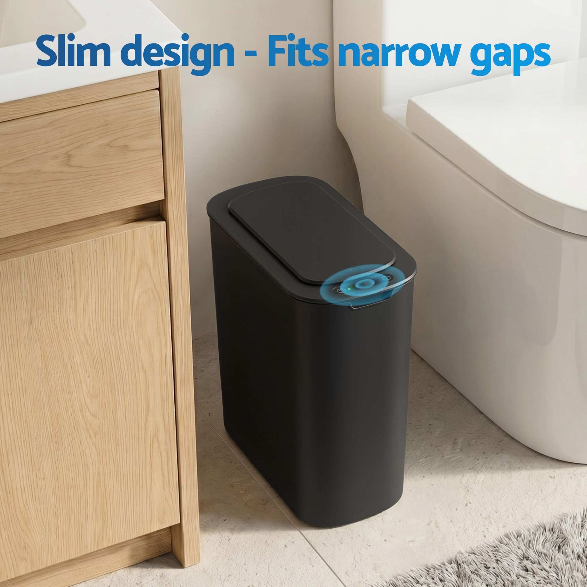 Devanti Automatic Trash Bin with Lid 11L Motion Sensor Kitchen Bin Touchless Garbage Can Modern Black Plastic Slim Rubbish Bin with Liner Holder for Kitchen, Home, Office Bedworld