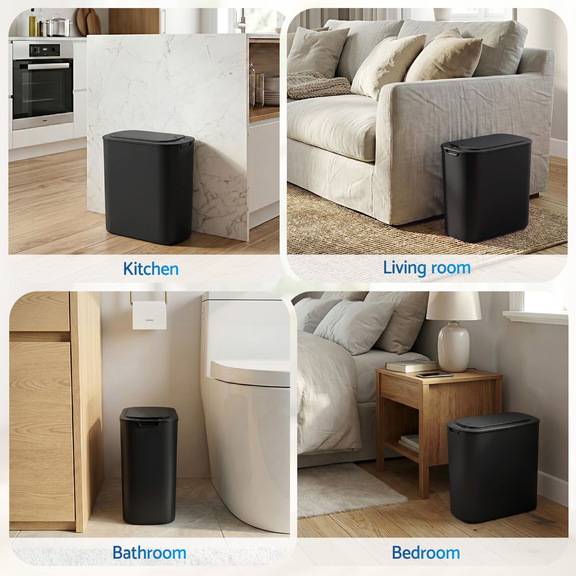 Devanti Automatic Trash Bin with Lid 11L Motion Sensor Kitchen Bin Touchless Garbage Can Modern Black Plastic Slim Rubbish Bin with Liner Holder for Kitchen, Home, Office Bedworld