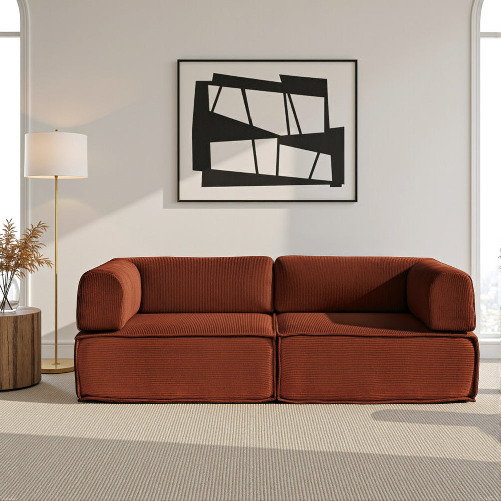 Artiss Convertible Folding Sofa Bed Pull Out Mattress Sleeper Couch Corduroy Orange Bedworld
