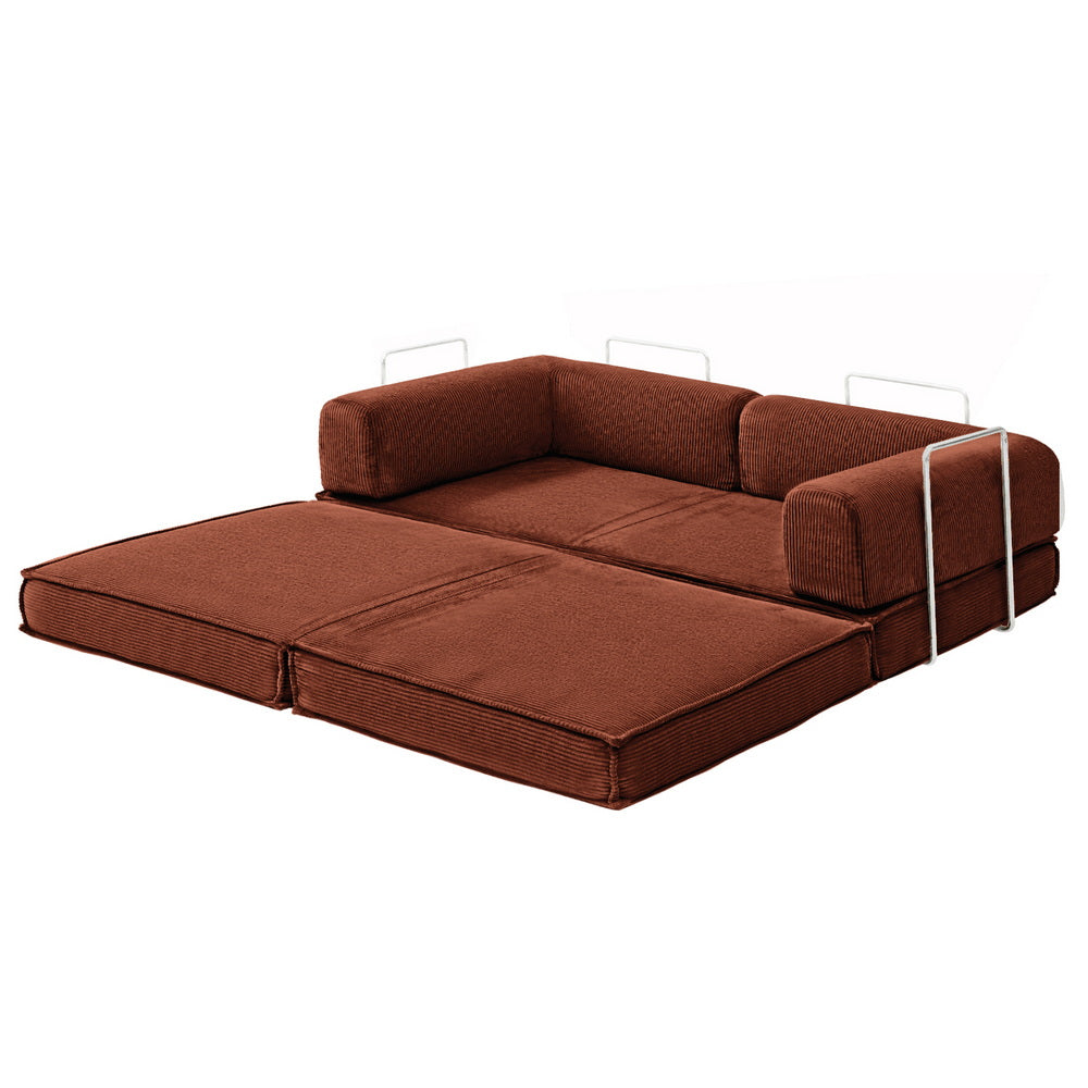Artiss Convertible Folding Sofa Bed Pull Out Mattress Sleeper Couch Corduroy Orange Bedworld