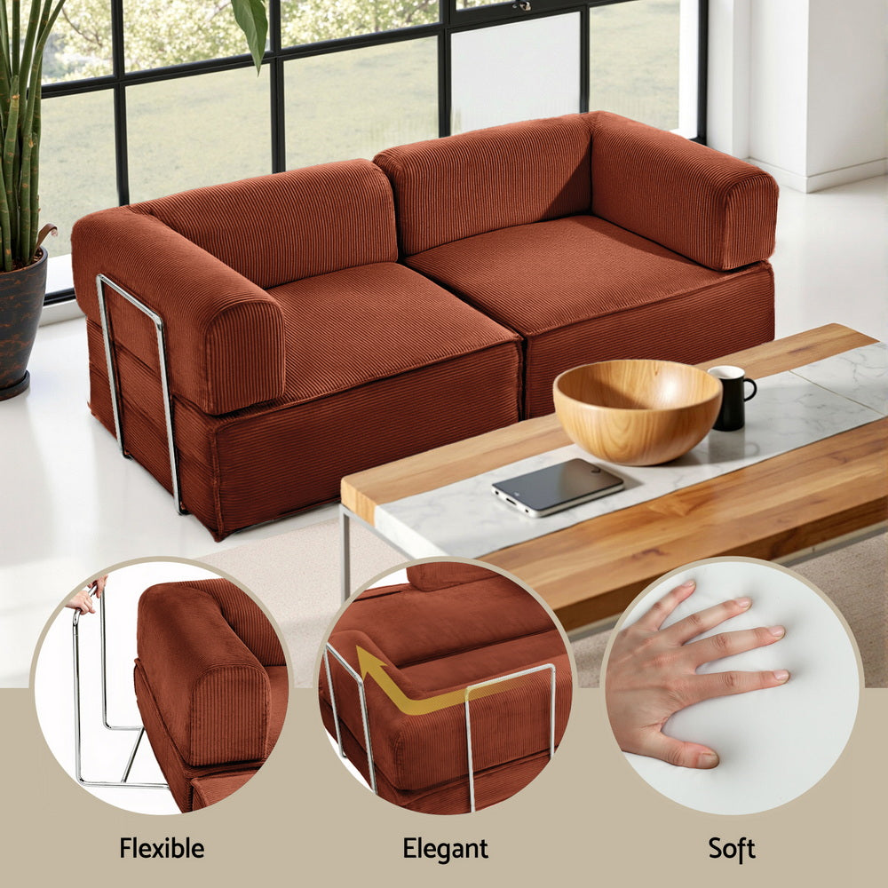 Artiss Convertible Folding Sofa Bed Pull Out Mattress Sleeper Couch Corduroy Orange Bedworld