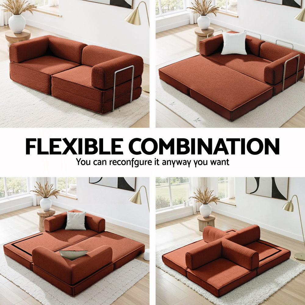 Artiss Convertible Folding Sofa Bed Pull Out Mattress Sleeper Couch Corduroy Orange Bedworld
