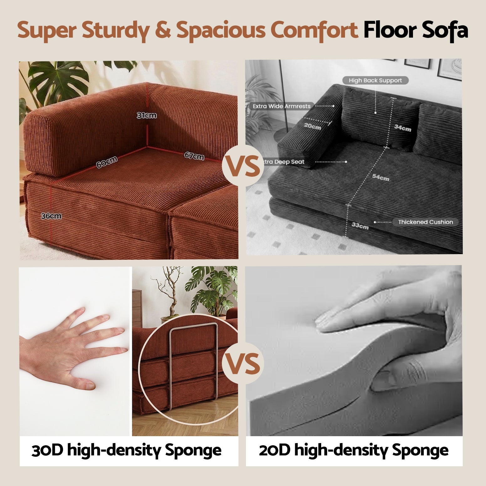 Artiss Convertible Folding Sofa Bed Pull Out Mattress Sleeper Couch Corduroy Orange Bedworld