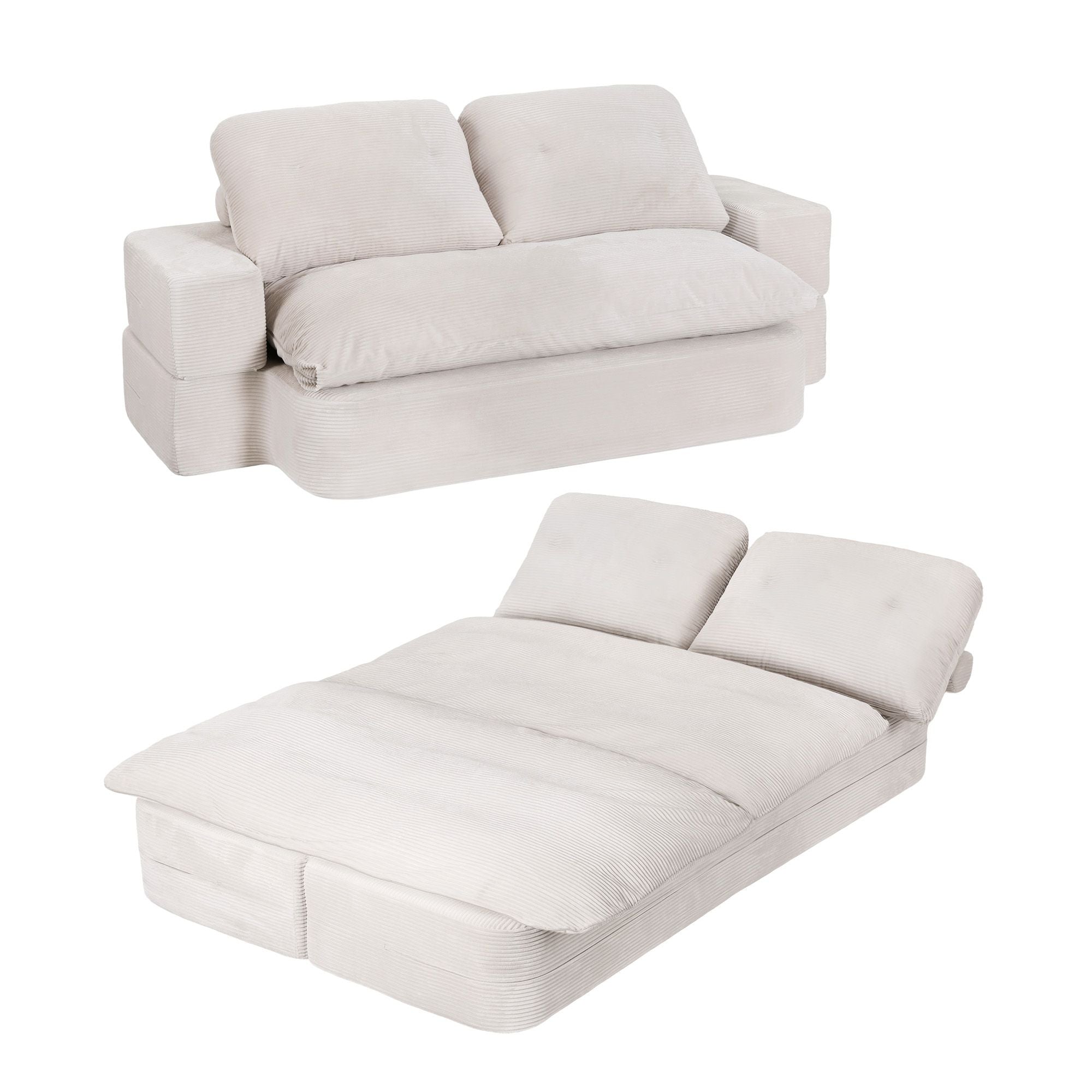 Artiss Convertible Folding Sofa Bed 30D High-Density Foam Boneless Couch with Corduroy Sleeper Couch Lounger for Living Room Beign Bedworld