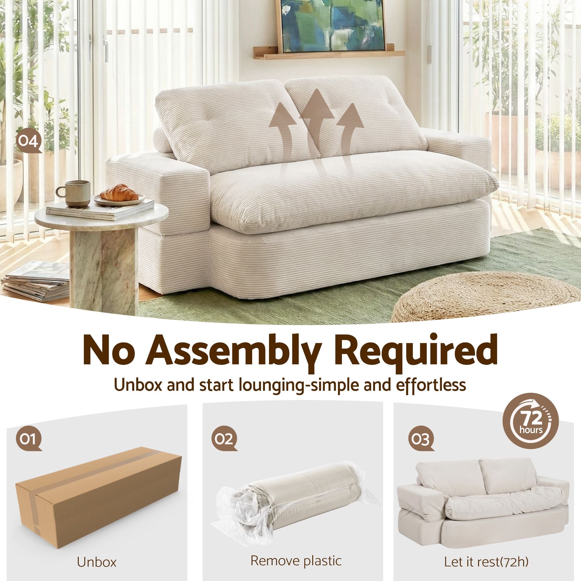 Artiss Convertible Folding Sofa Bed 30D High-Density Foam Boneless Couch with Corduroy Sleeper Couch Lounger for Living Room Beign Bedworld