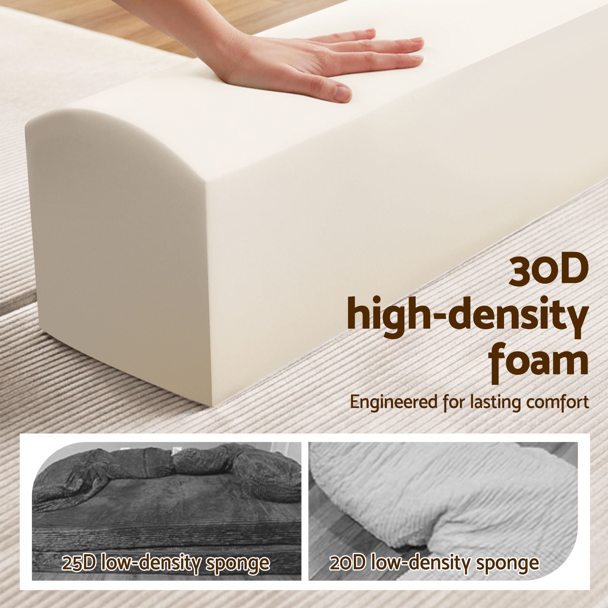Artiss Convertible Folding Sofa Bed 30D High-Density Foam Boneless Couch with Corduroy Sleeper Couch Lounger for Living Room Beign Bedworld
