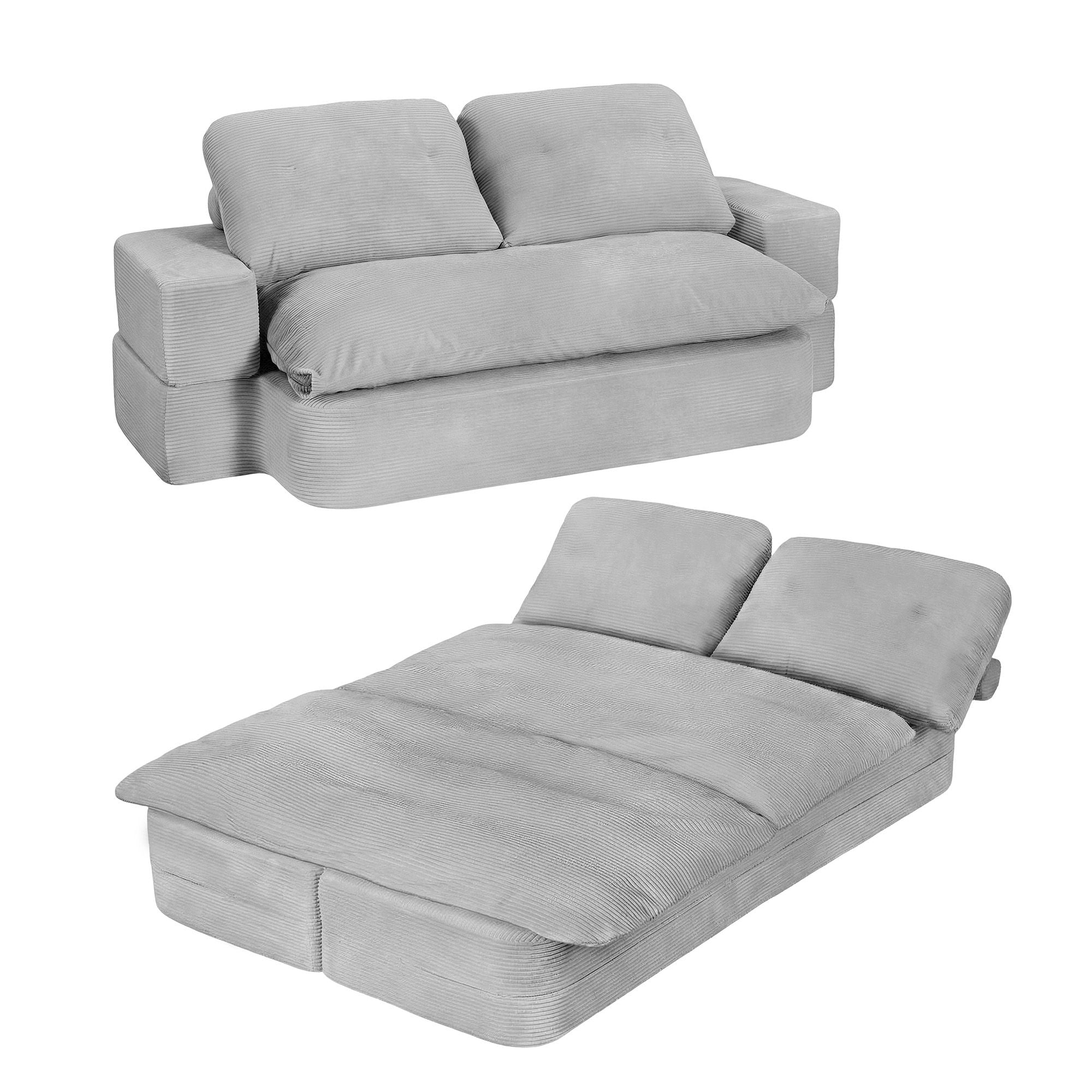 Artiss Convertible Folding Sofa Bed 30D High-Density Foam Boneless Couch with Corduroy Sleeper Couch Lounger for Living Room Grey Bedworld
