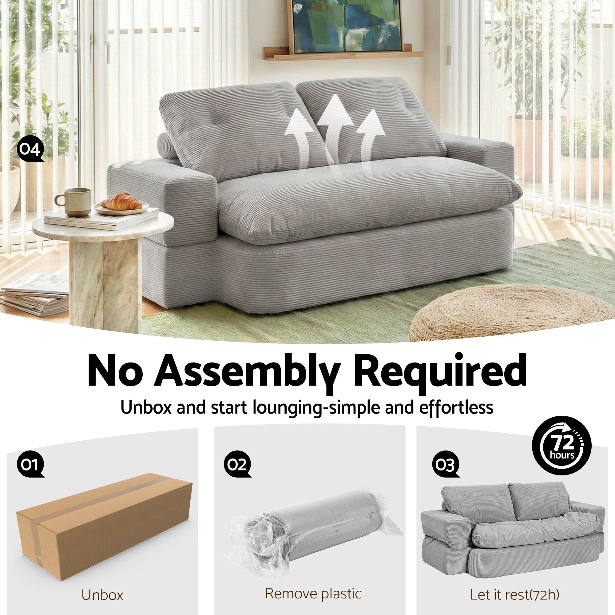 Artiss Convertible Folding Sofa Bed 30D High-Density Foam Boneless Couch with Corduroy Sleeper Couch Lounger for Living Room Grey Bedworld