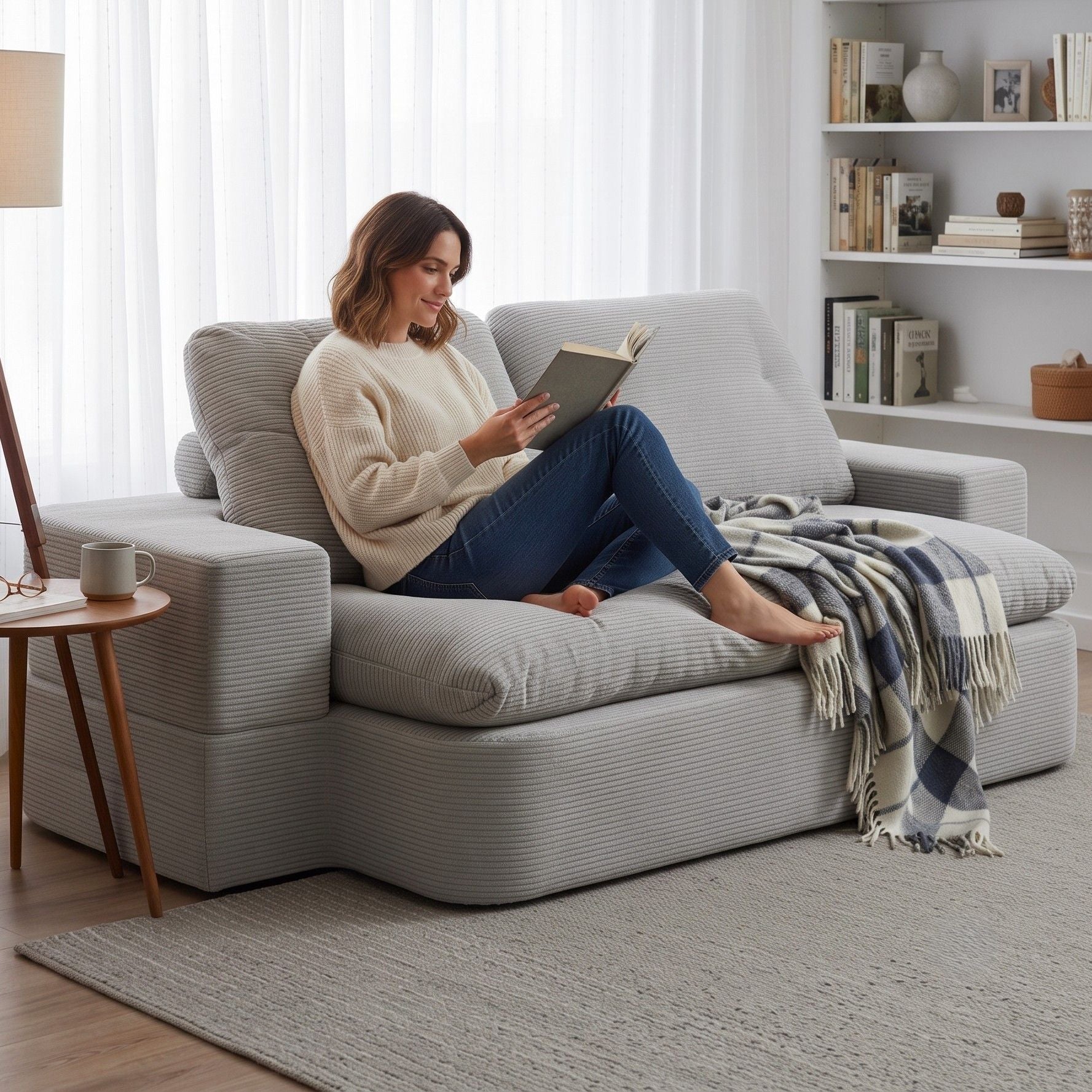 Artiss Convertible Folding Sofa Bed 30D High-Density Foam Boneless Couch with Corduroy Sleeper Couch Lounger for Living Room Grey Bedworld