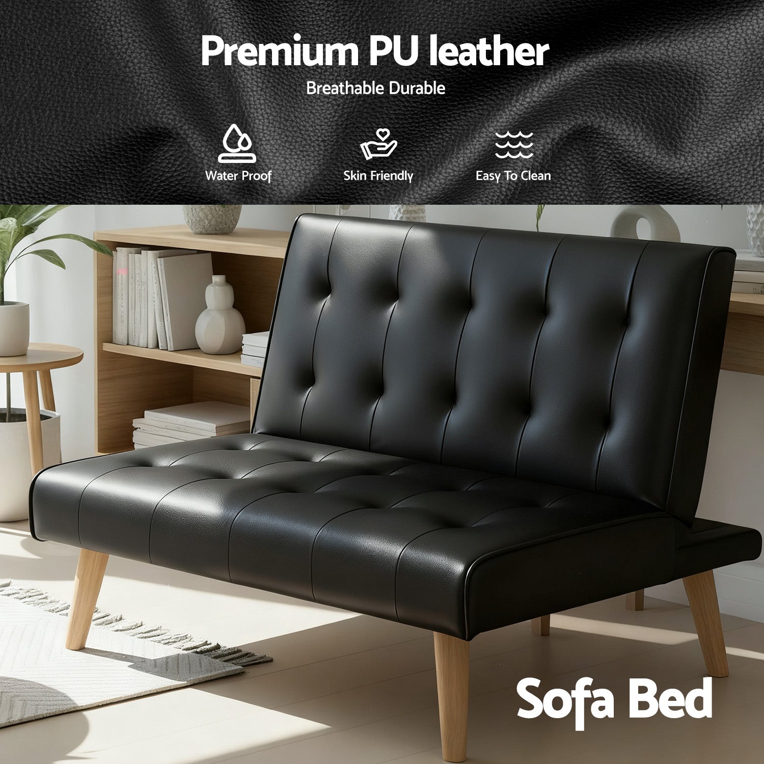 Artiss Sofa Bed Couch 1 Seater Lounge Fabric Black