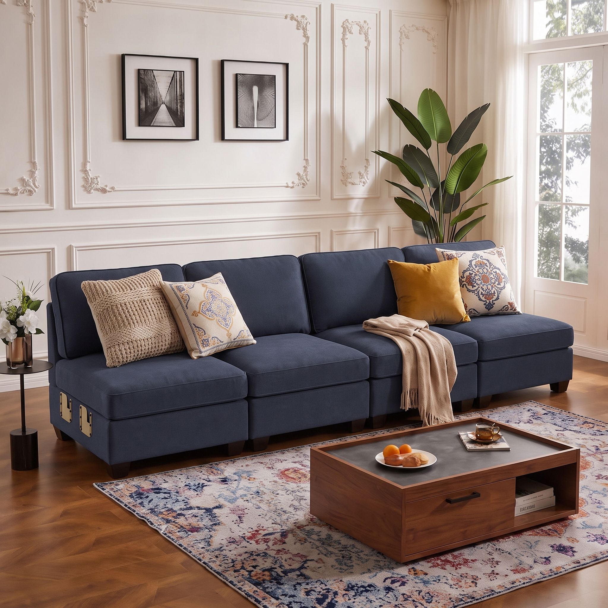 Artiss 4 Seater Modular Sofa Set Sectional Easy Assembly Dark Grey Bedworld