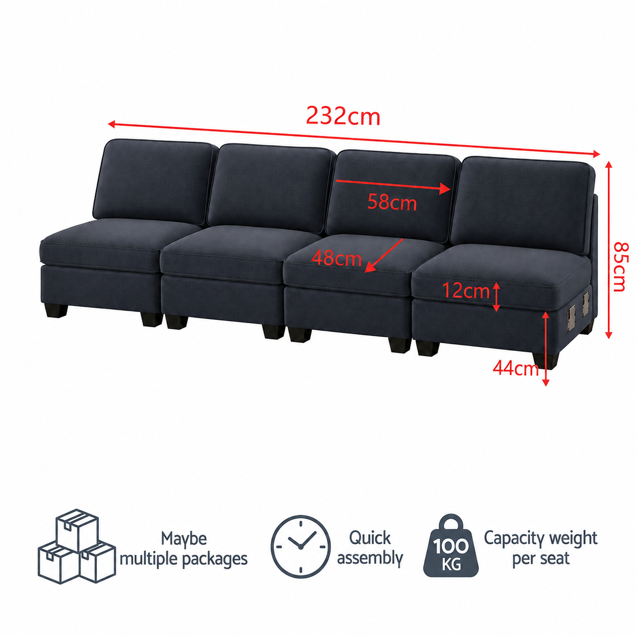 Artiss 4 Seater Modular Sofa Set Sectional Easy Assembly Dark Grey Bedworld