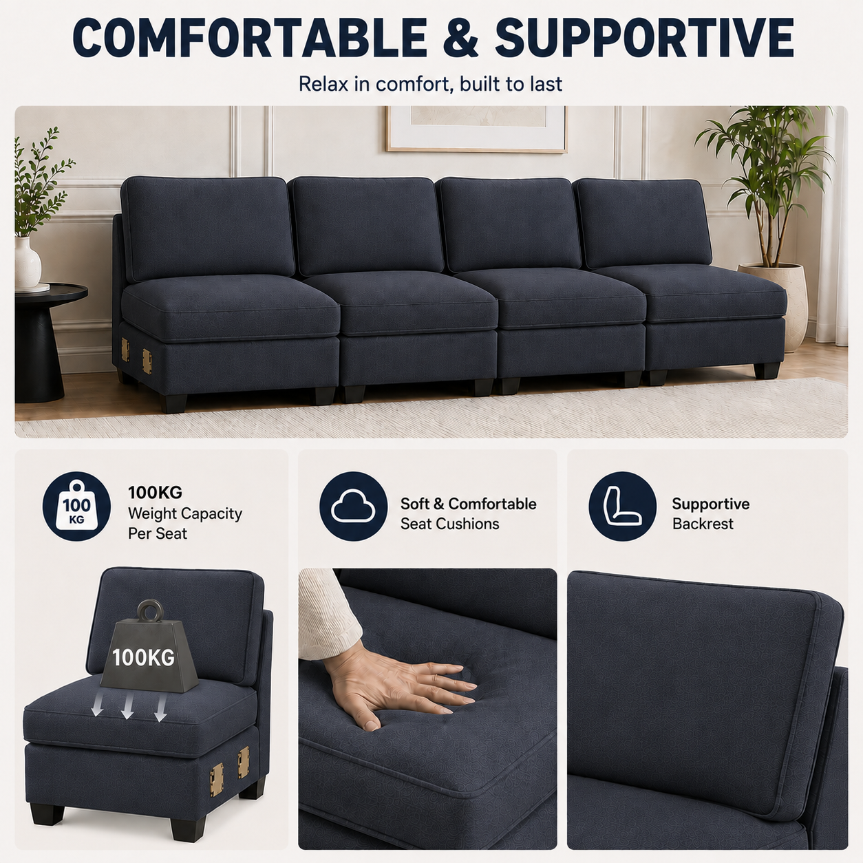 Artiss 4 Seater Modular Sofa Set Sectional Easy Assembly Dark Grey Bedworld