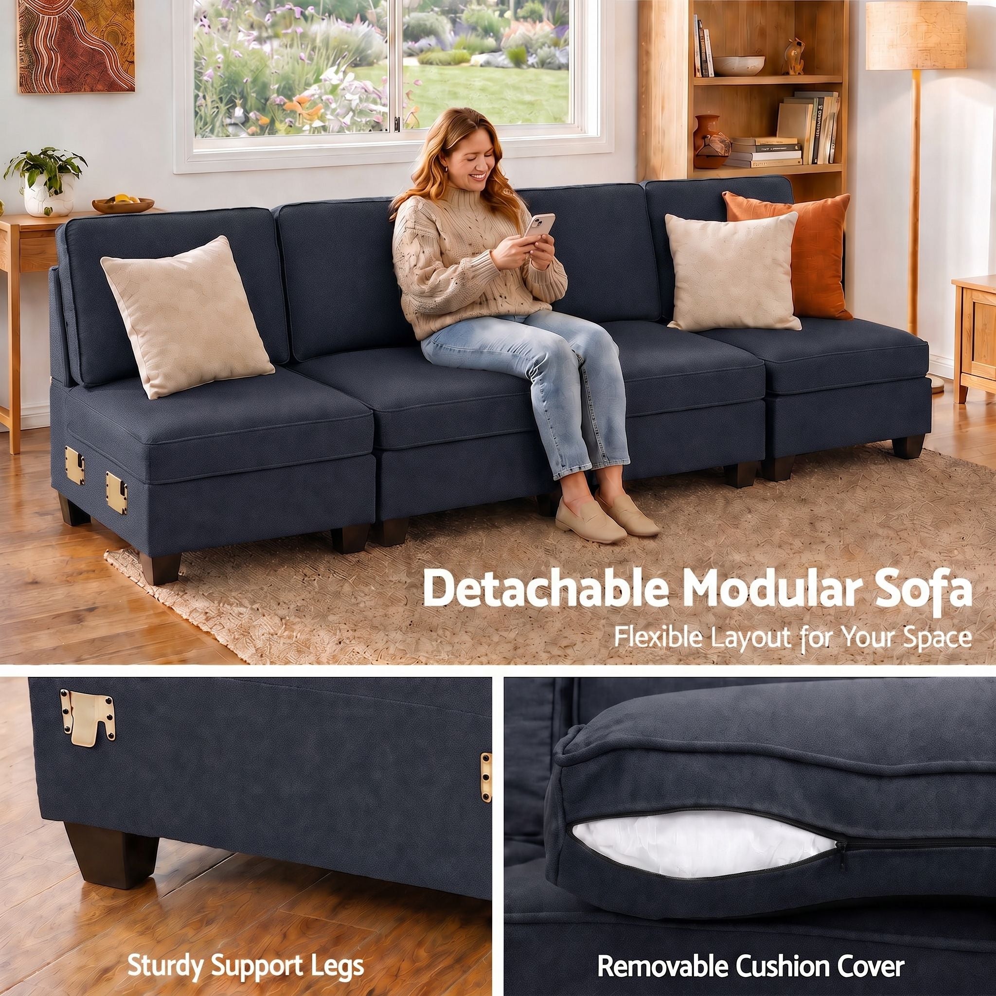 Artiss 4 Seater Modular Sofa Set Sectional Easy Assembly Dark Grey Bedworld