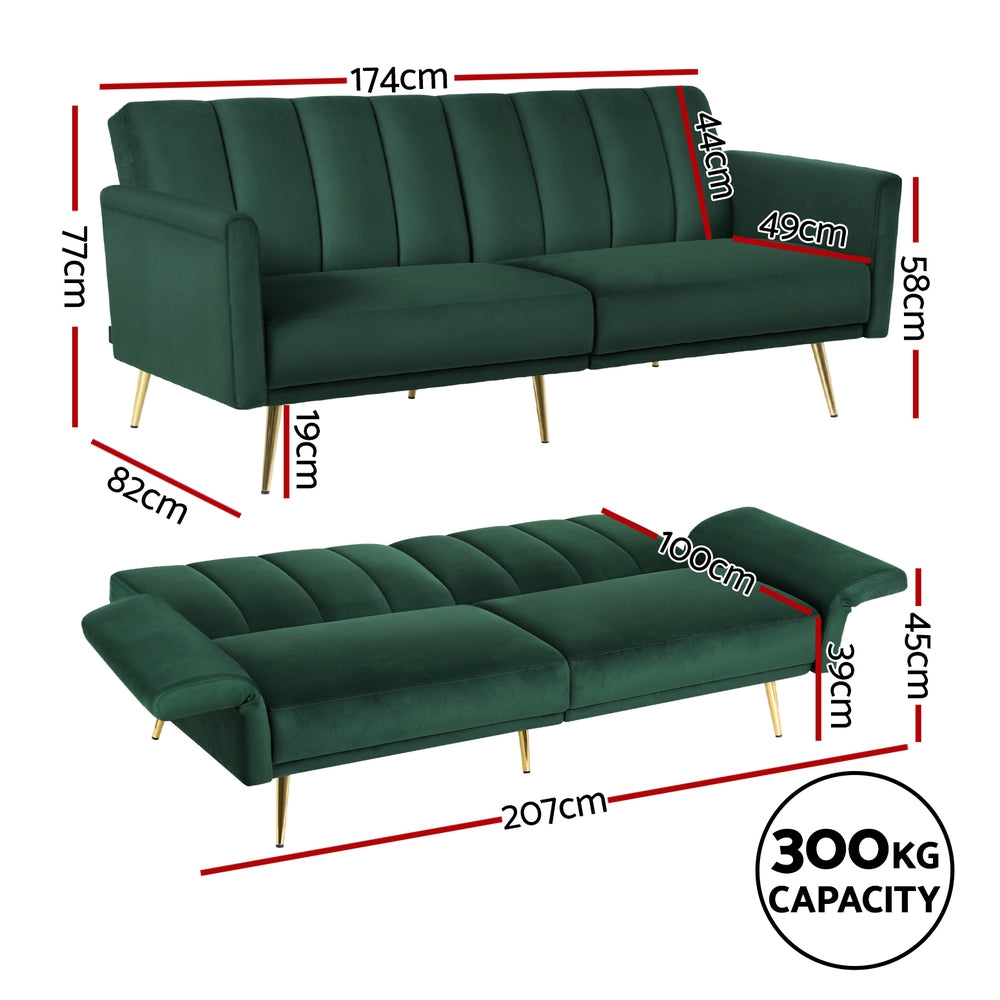 Artiss Sofa Bed 3 Seater Couch Convertible Lounge Adjustable Arm Recliner Velvet Bedworld