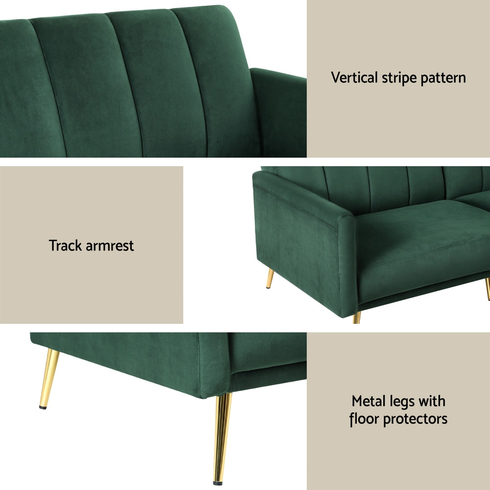 Artiss Sofa Bed 3 Seater Couch Convertible Lounge Adjustable Arm Recliner Velvet Bedworld