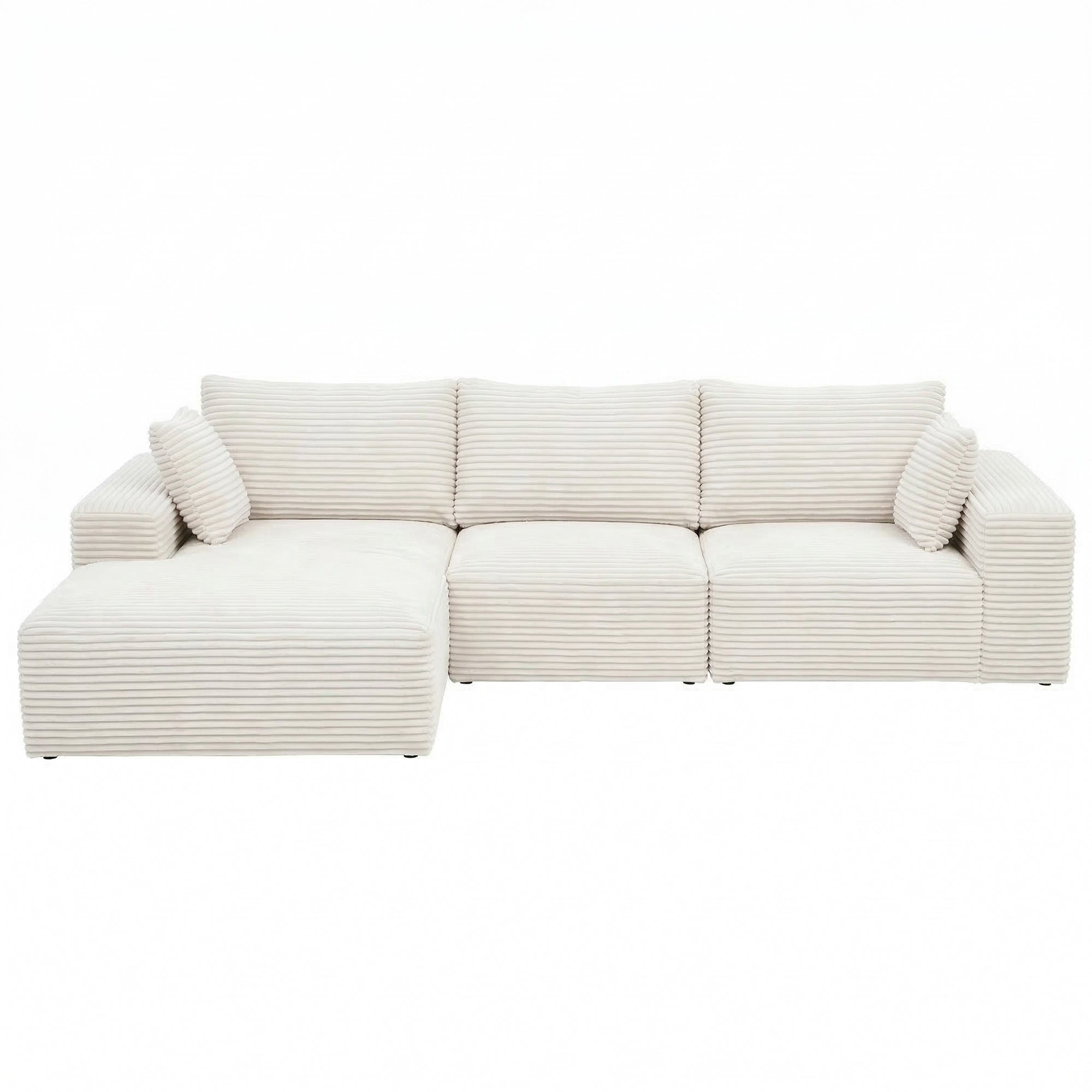 Artiss 3 Seater Modular Sofa Bed Sectional Boneless Couches for Living Room Corduroy Compressed Sofa White Bedworld