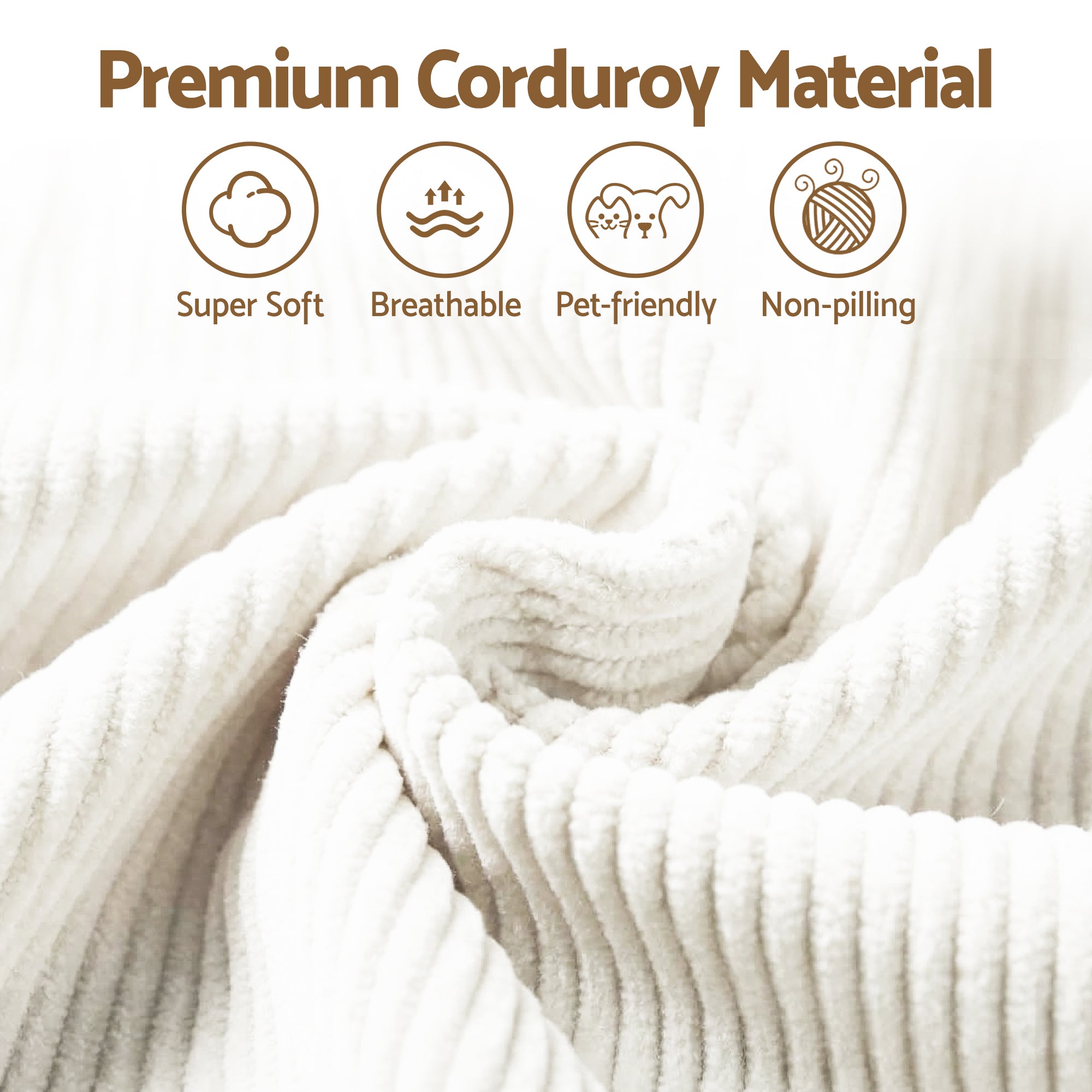 Artiss 3 Seater Modular Sofa Bed Sectional Boneless Couches for Living Room Corduroy Compressed Sofa White Bedworld