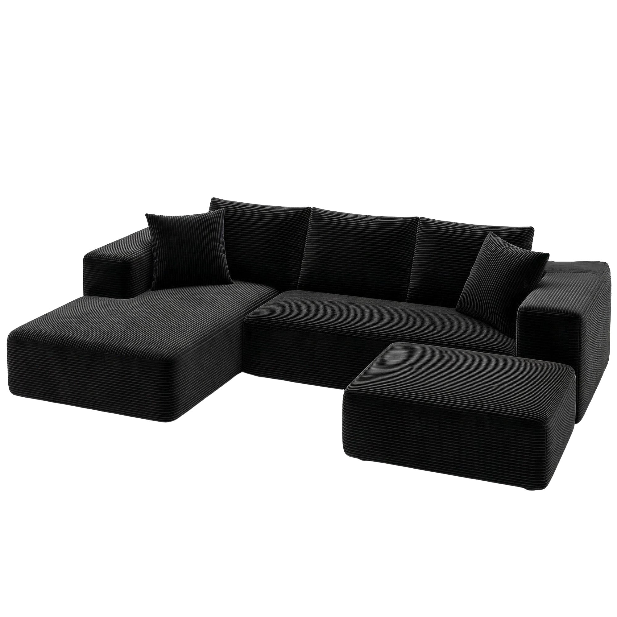 Artiss Modular Sofa Bed with Ottoman Sectional Boneless Couches for Living Room Corduroy Compressed Sofa Black Bedworld