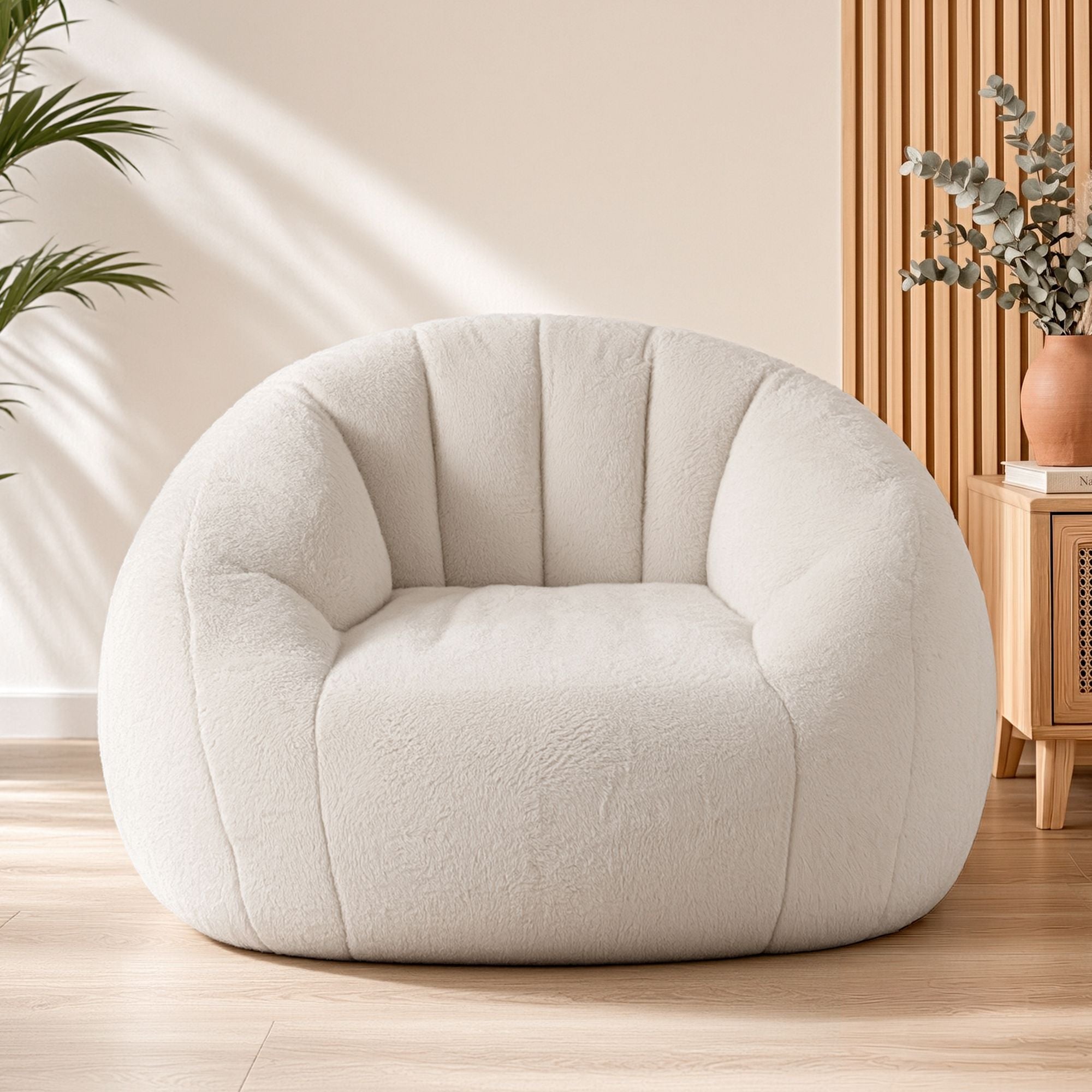 Artiss Single Small Boneless Couch Comfy Bean Bag for Living Room Faux Fur White Bedworld