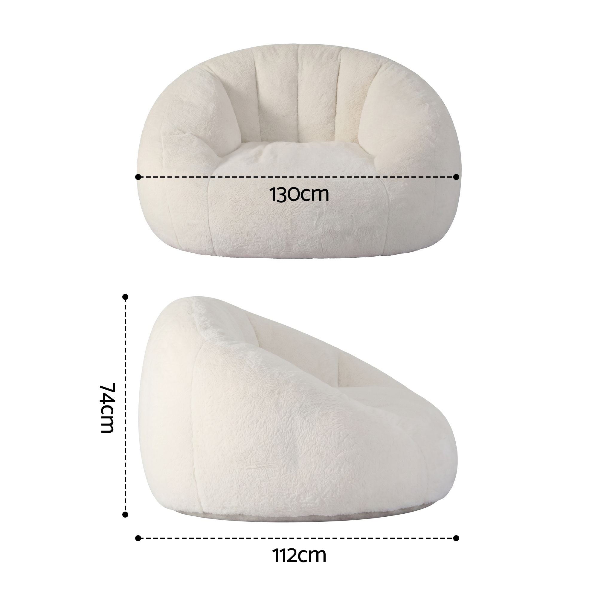 Artiss Single Small Boneless Couch Comfy Bean Bag for Living Room Faux Fur White Bedworld