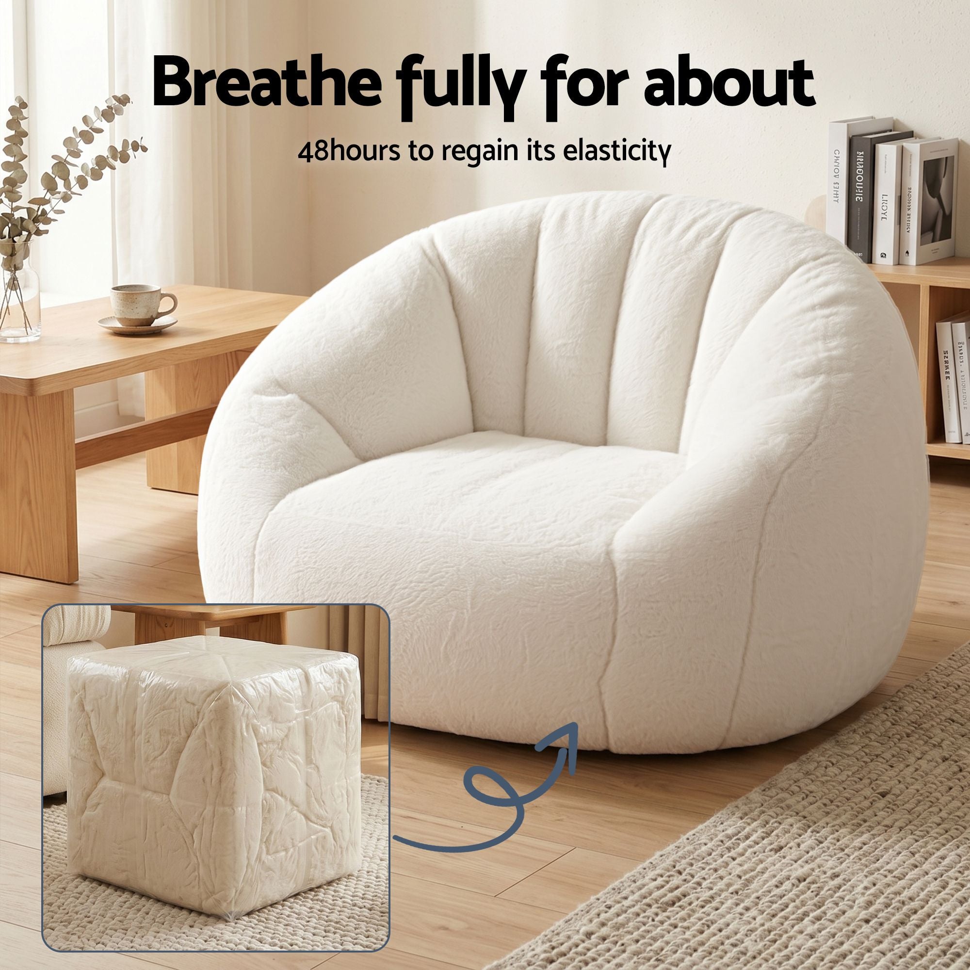 Artiss Single Small Boneless Couch Comfy Bean Bag for Living Room Faux Fur White Bedworld