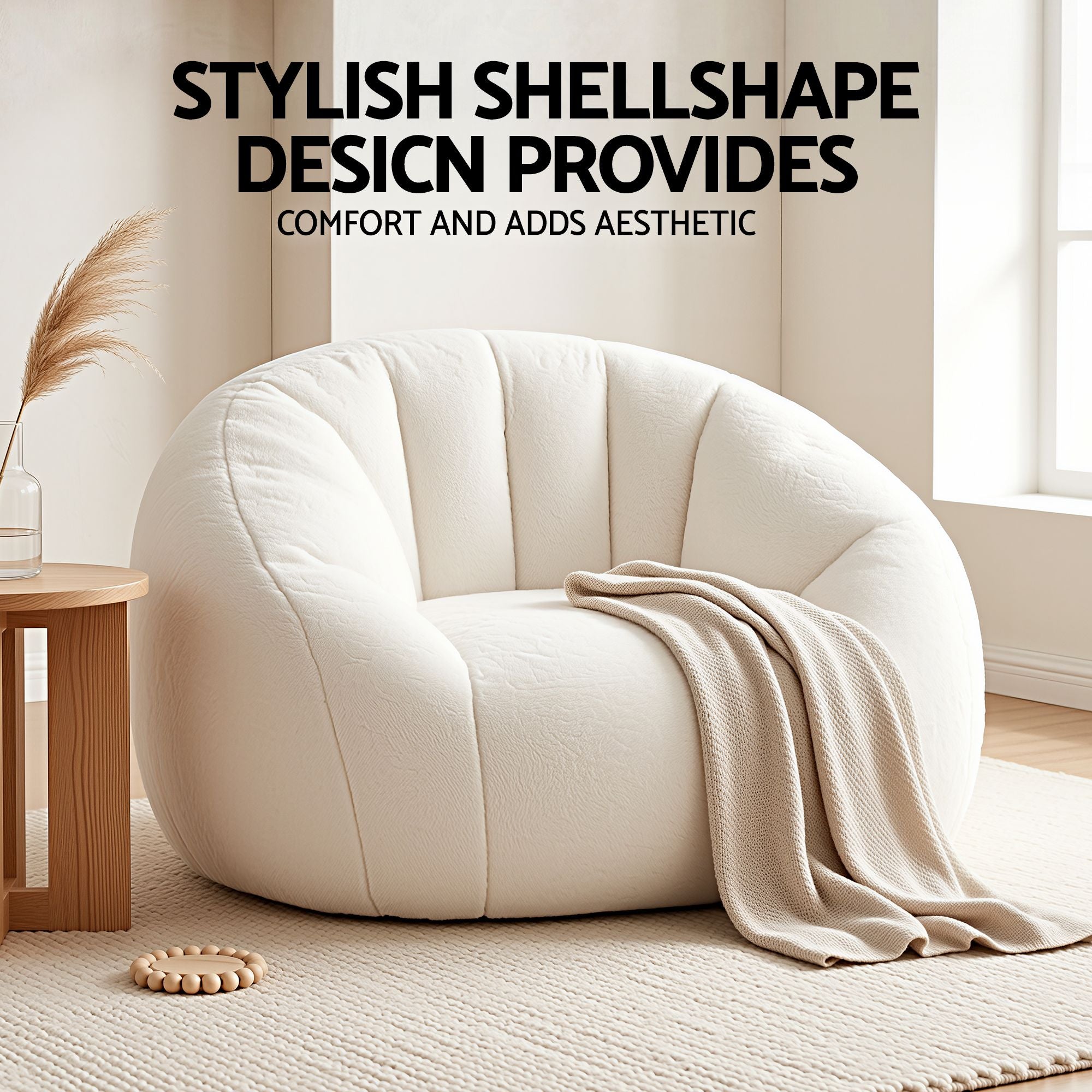 Artiss Single Small Boneless Couch Comfy Bean Bag for Living Room Faux Fur White Bedworld