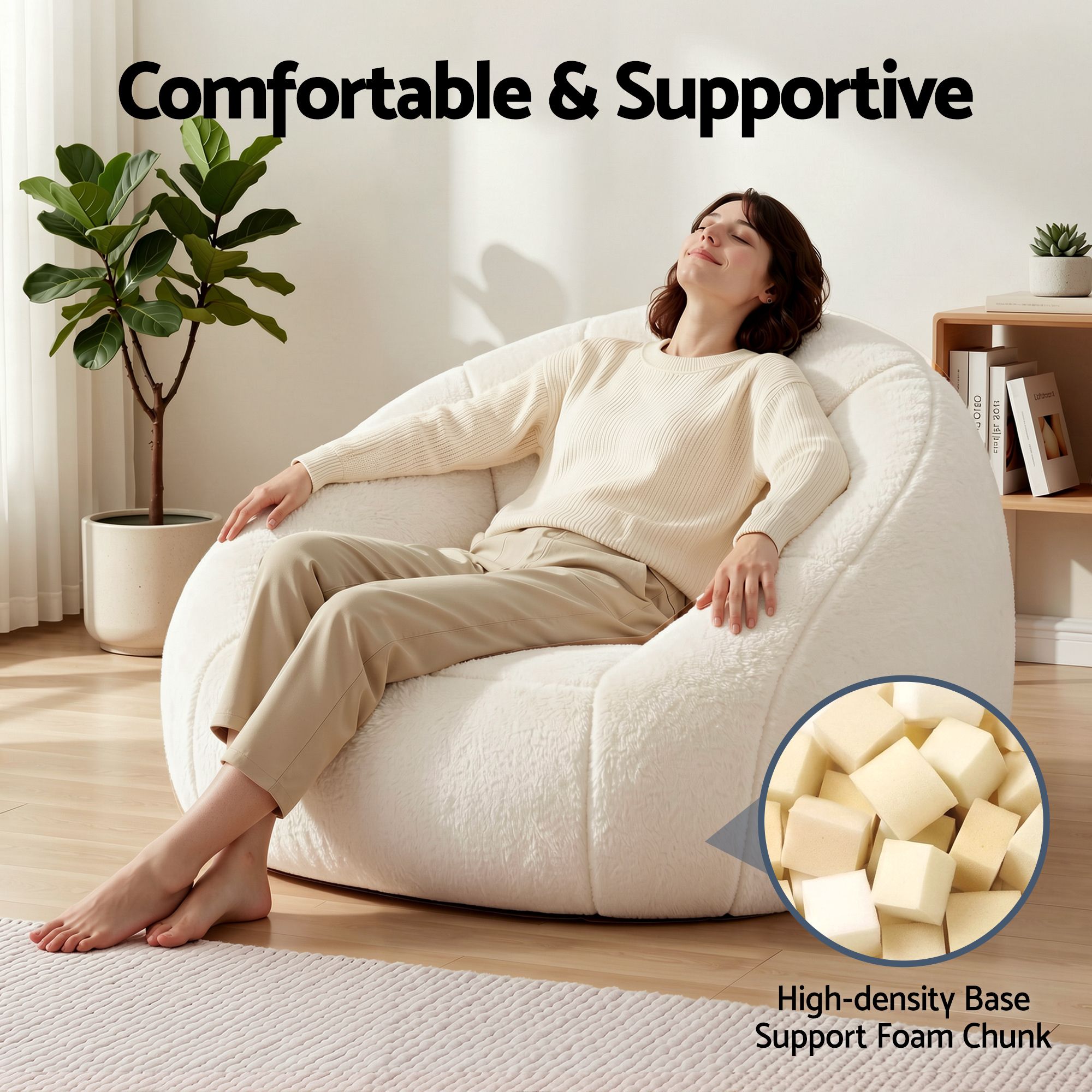 Artiss Single Small Boneless Couch Comfy Bean Bag for Living Room Faux Fur White Bedworld