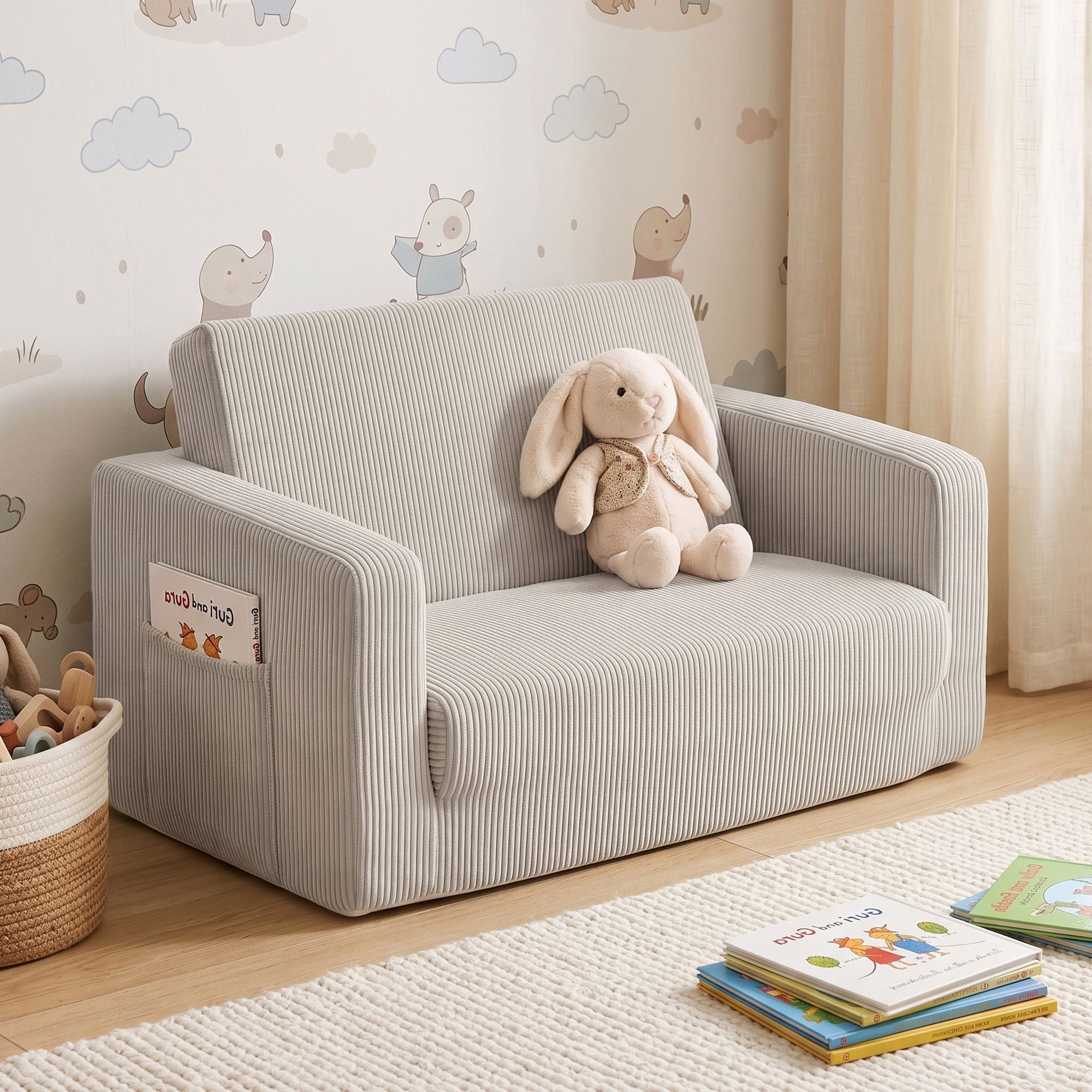 Artiss 2-in-1 Sofa Foam Couch with Side Pocket Light Grey Bedworld