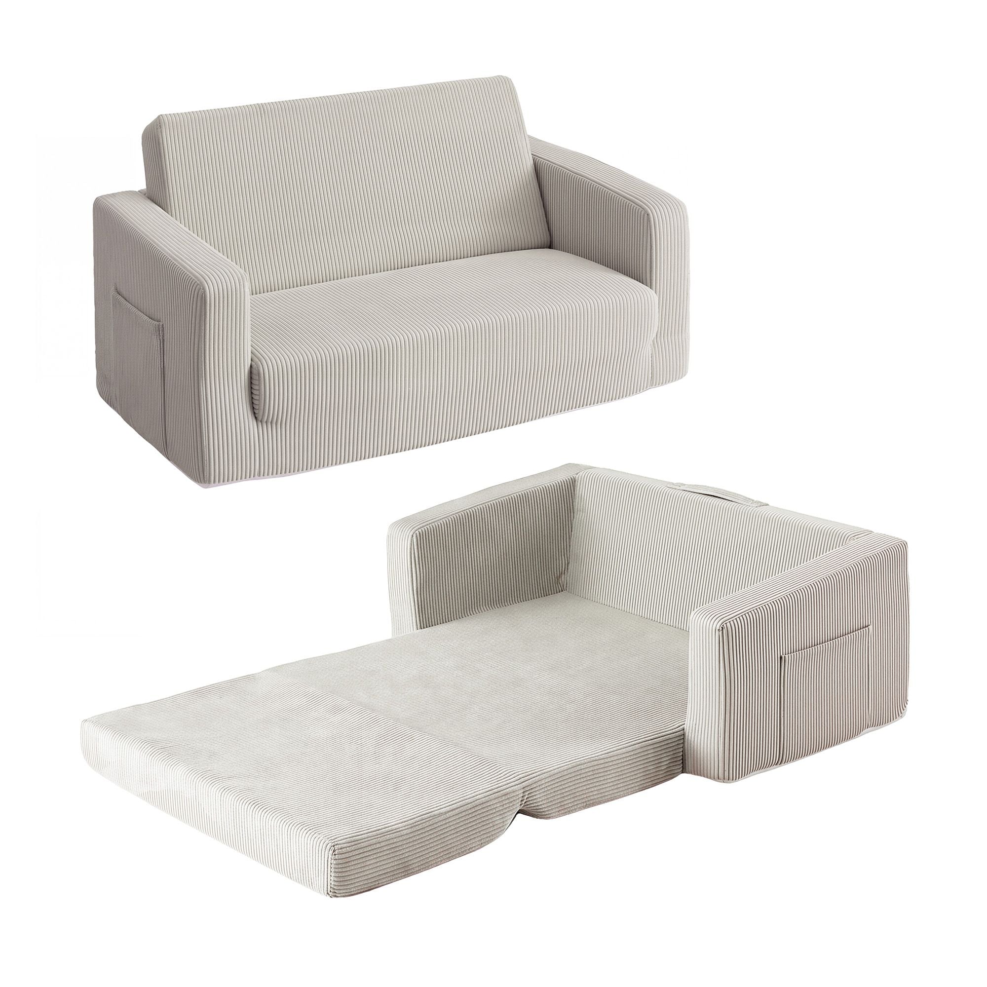 Artiss 2-in-1 Sofa Foam Couch with Side Pocket Light Grey Bedworld