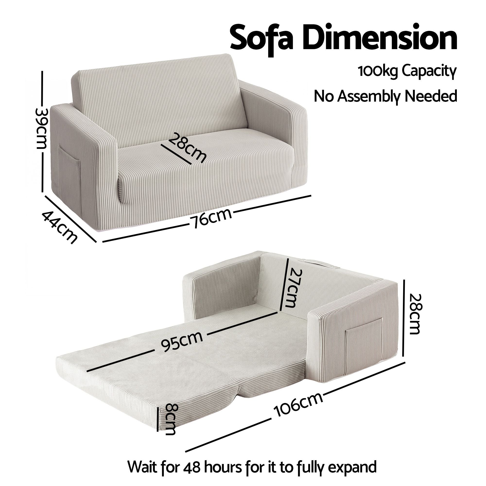 Artiss 2-in-1 Sofa Foam Couch with Side Pocket Light Grey Bedworld