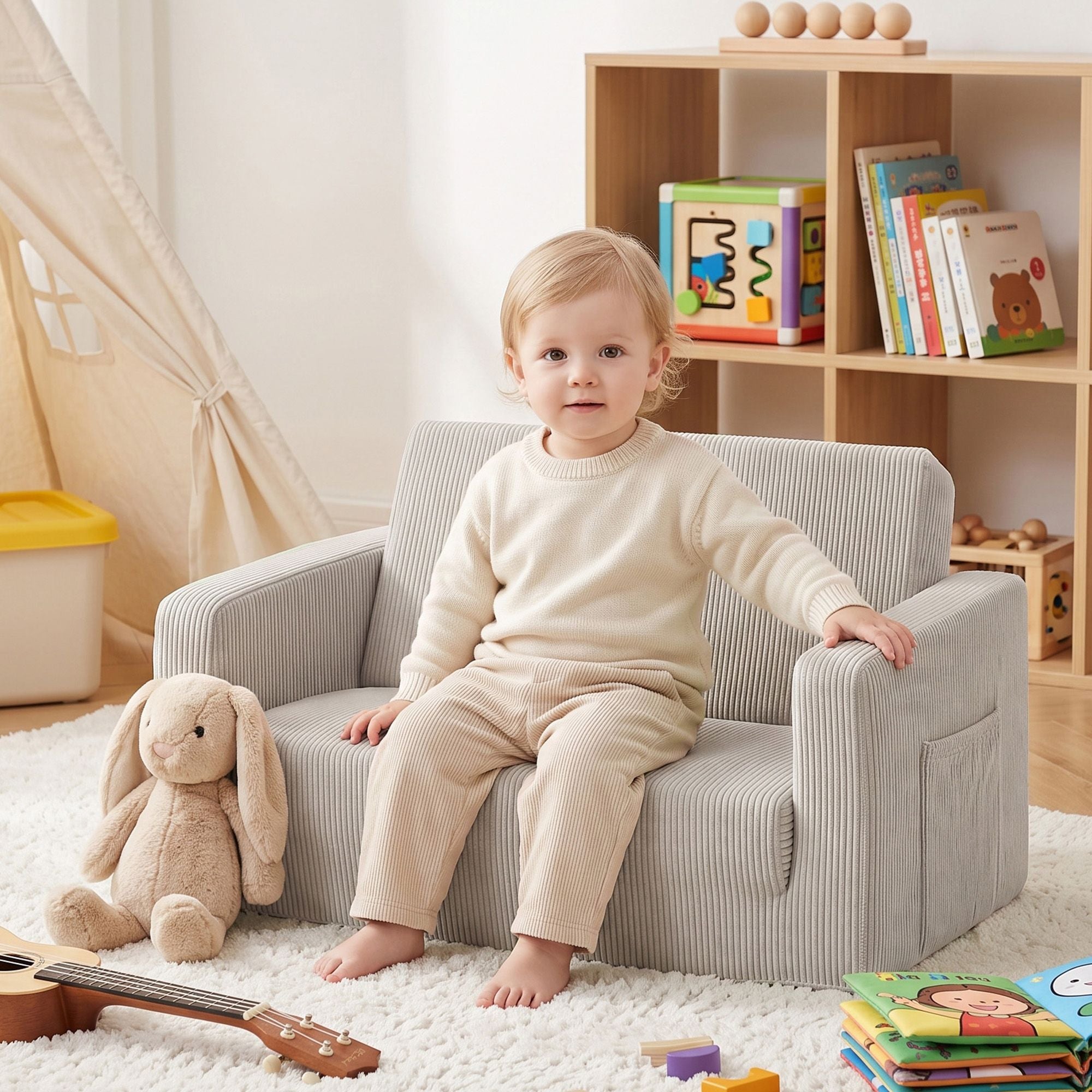 Artiss 2-in-1 Sofa Foam Couch with Side Pocket Light Grey Bedworld