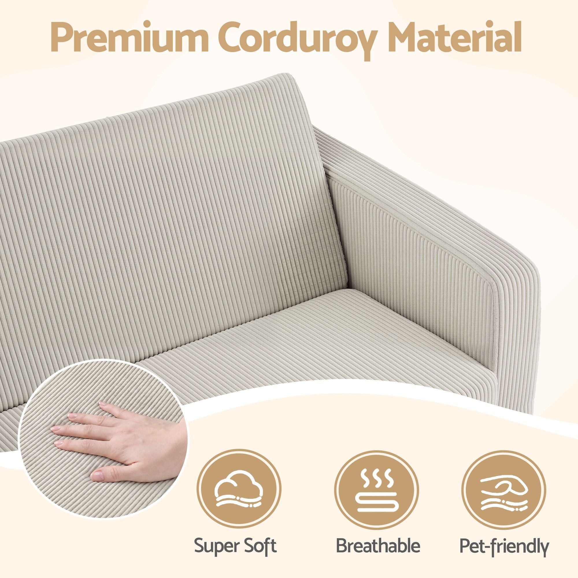 Artiss 2-in-1 Sofa Foam Couch with Side Pocket Light Grey Bedworld