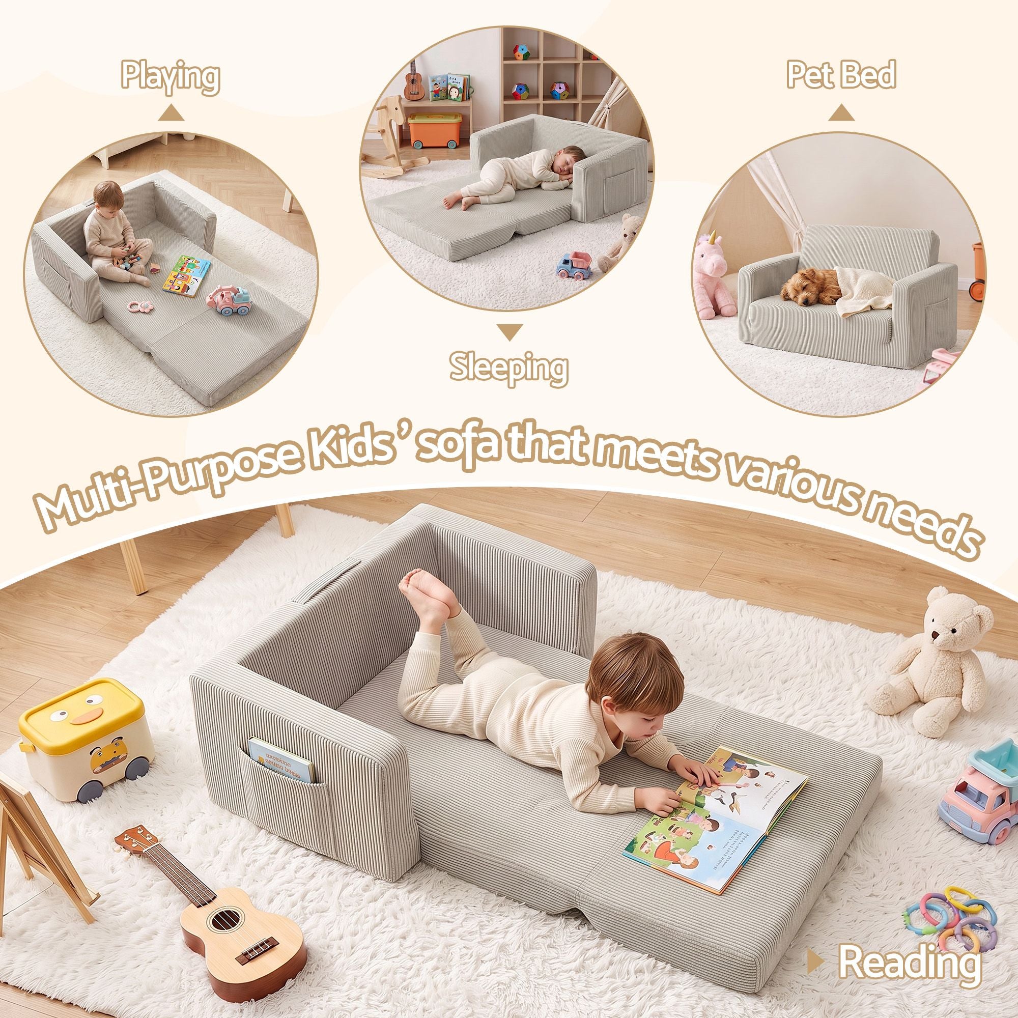 Artiss 2-in-1 Sofa Foam Couch with Side Pocket Light Grey Bedworld