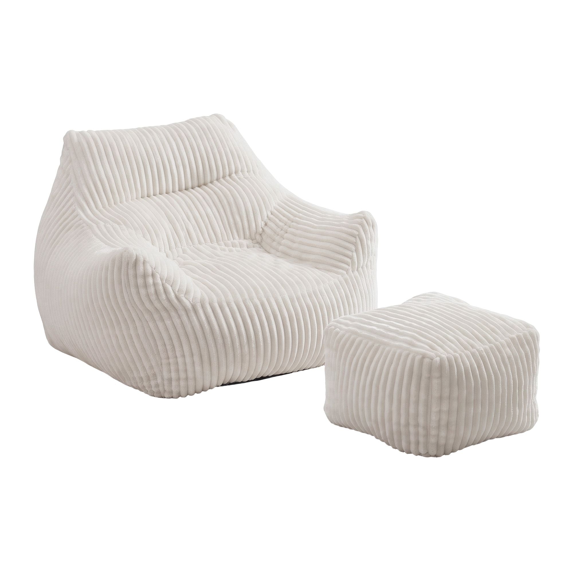 Artiss Bean Bag Sofa w/Ottoman Corduroy for Adults Teens White Bedworld
