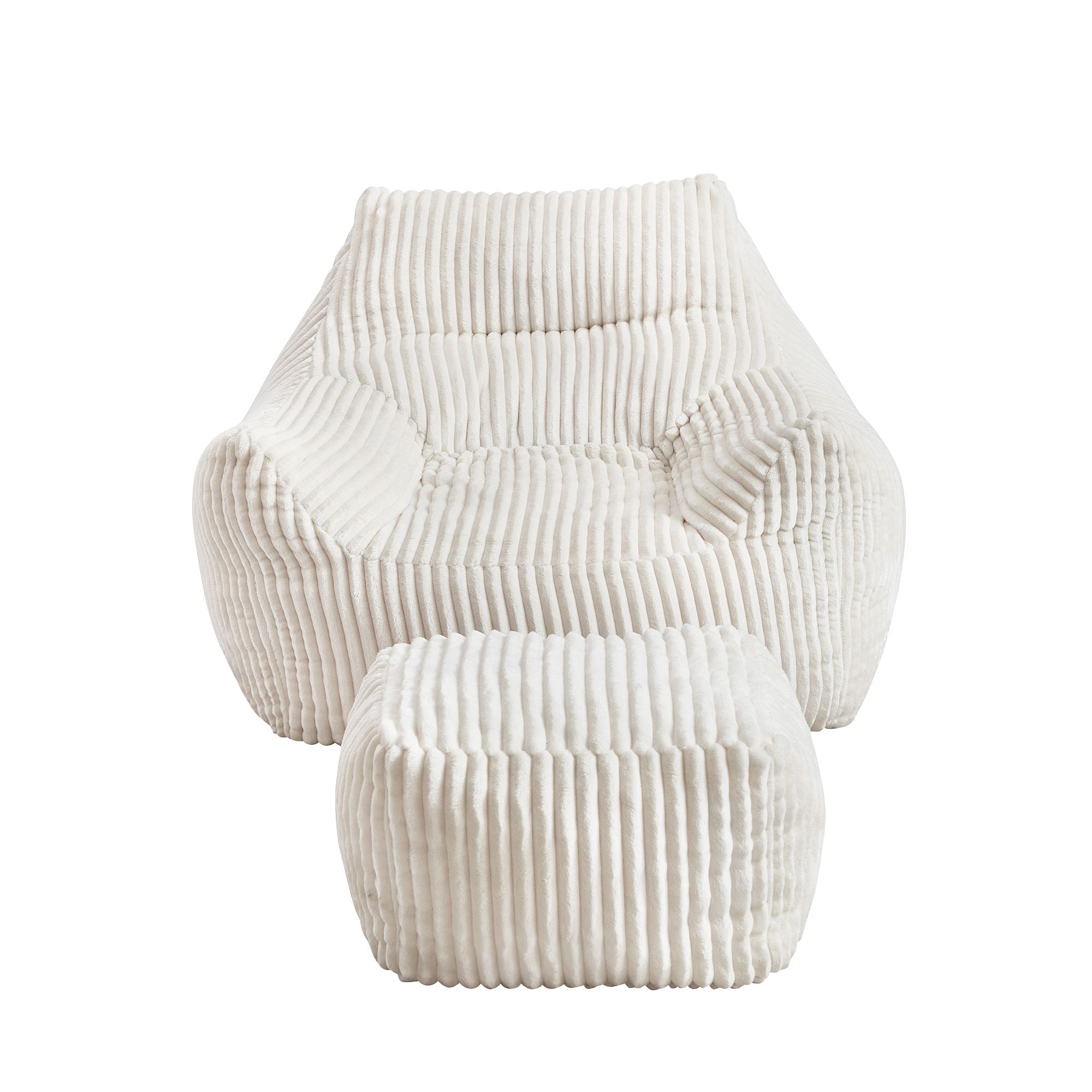 Artiss Bean Bag Sofa w/Ottoman Corduroy for Adults Teens White Bedworld