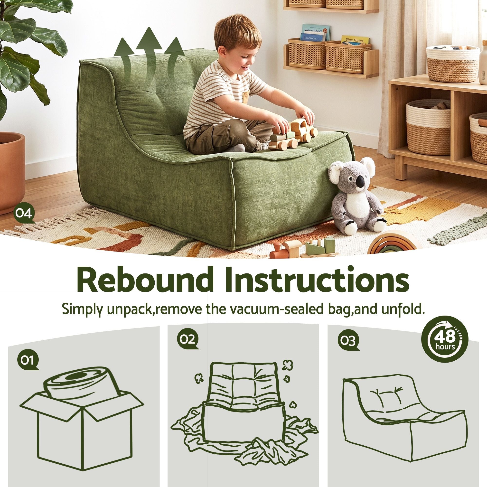 Artiss Floor Sofa Armless Chenille No Assembly Removable Cover Green Bedworld