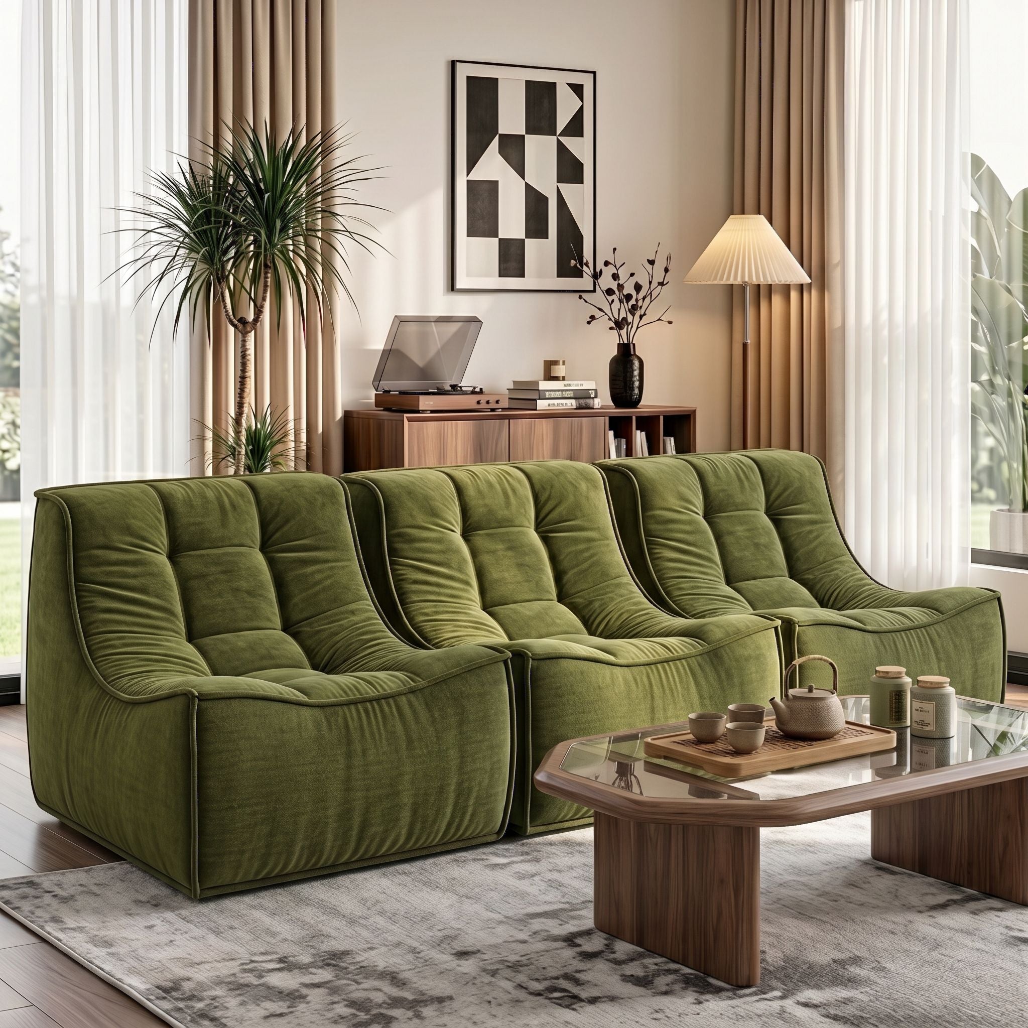 Artiss Set of 3 Sofa Modular Boneless Couches No Assembly Green Bedworld