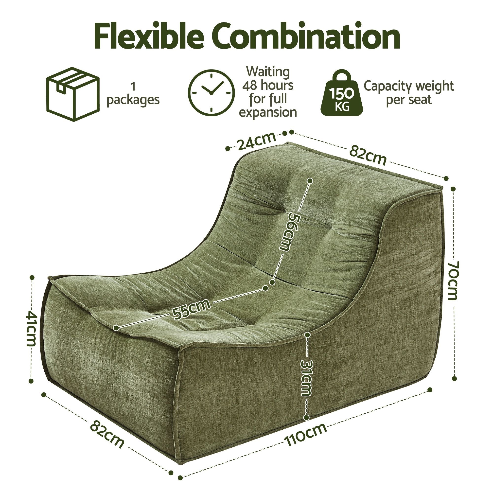 Artiss Set of 3 Sofa Modular Boneless Couches No Assembly Green Bedworld