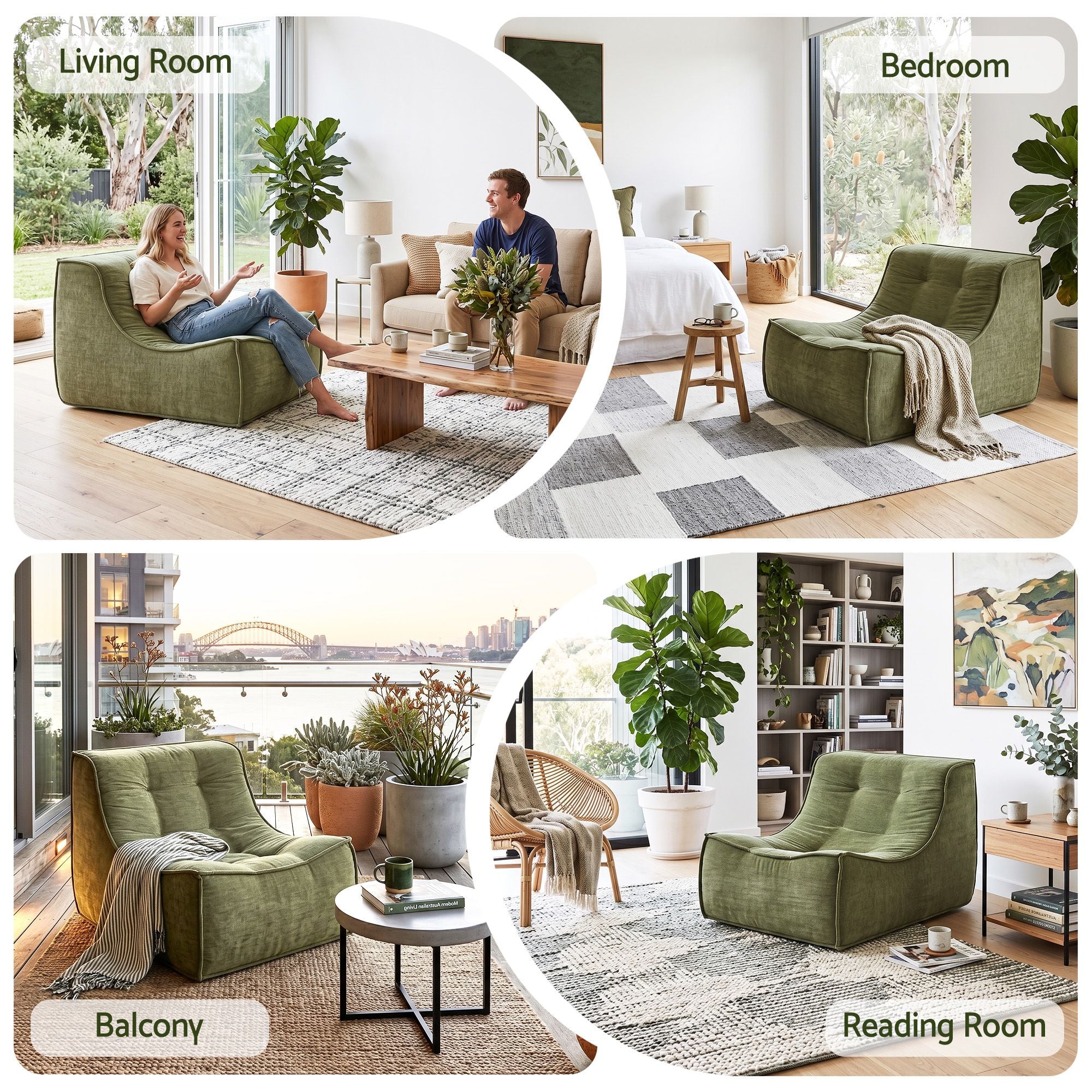 Artiss Set of 3 Sofa Modular Boneless Couches No Assembly Green Bedworld
